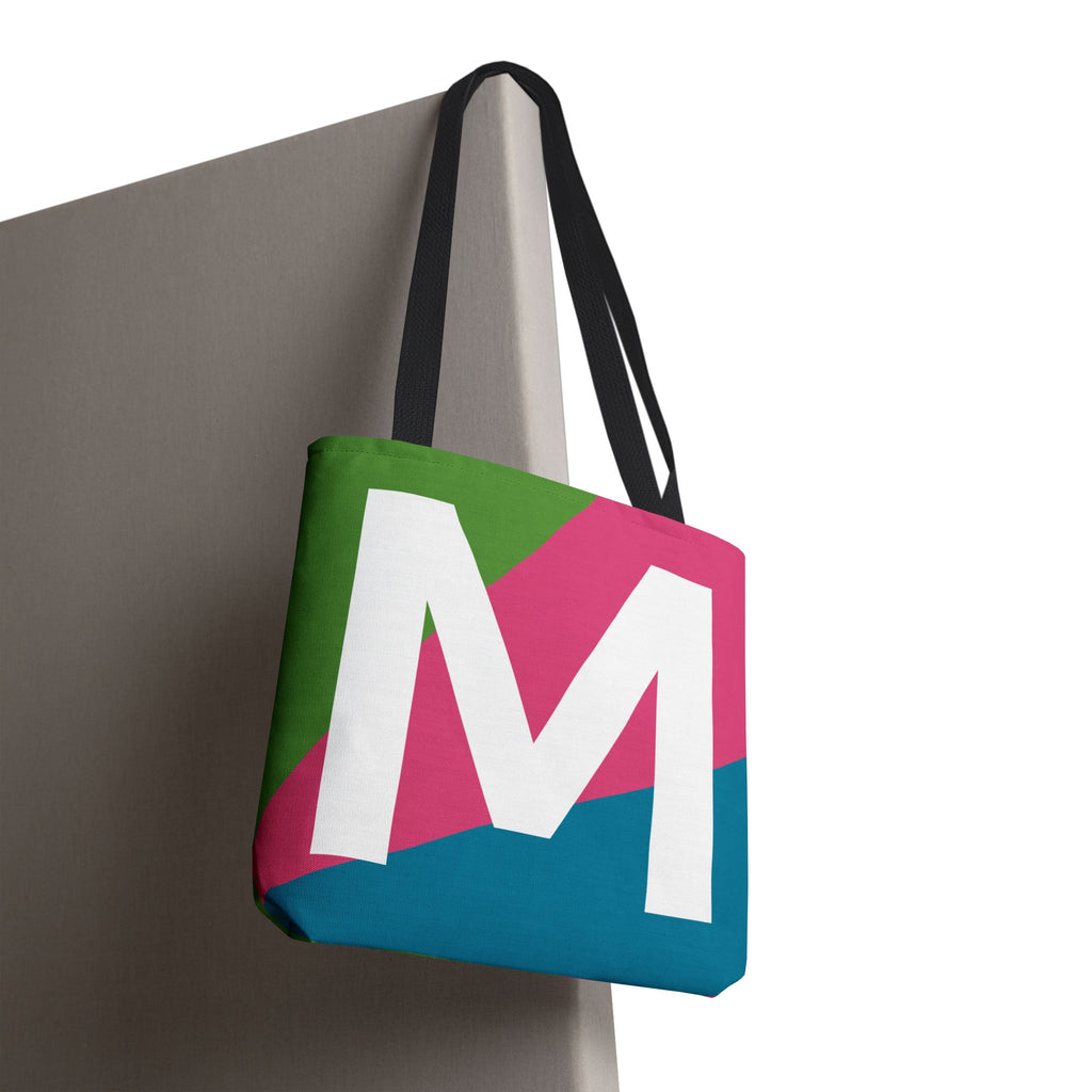 Monogram 'M' Colorblock Tote Bag — Personalized Initial M Shoulder Tote