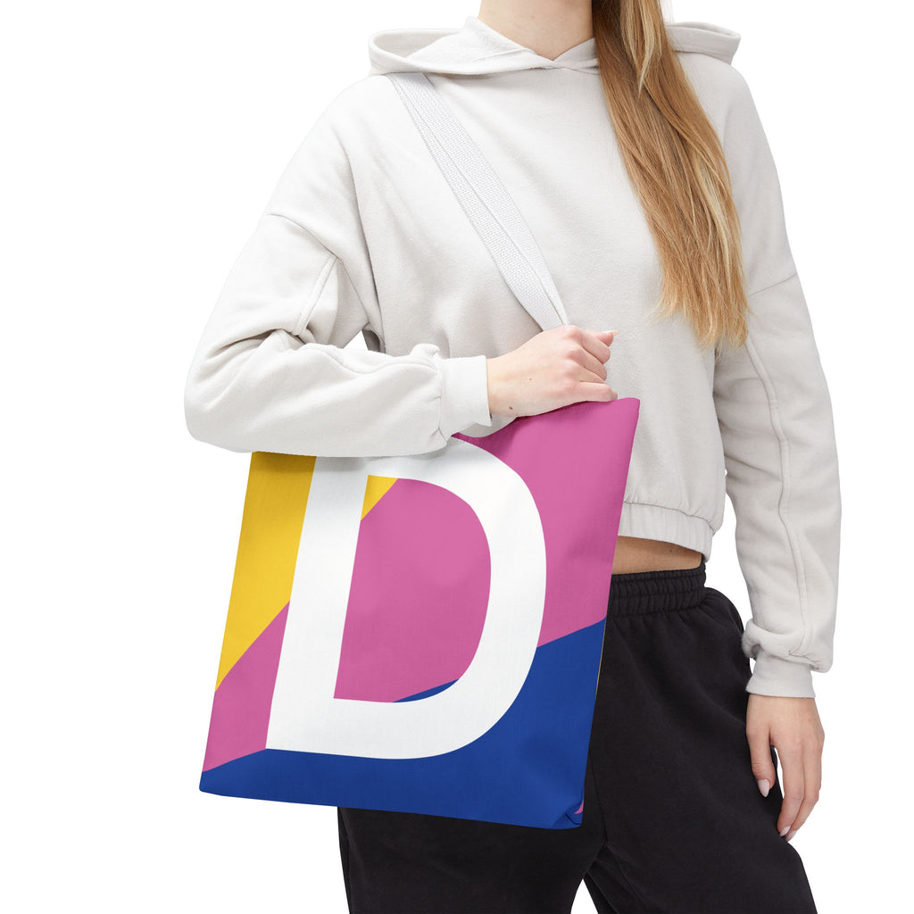 Monogram 'D' Colorblock Tote Bag — Personalized Initial D Shoulder Tote