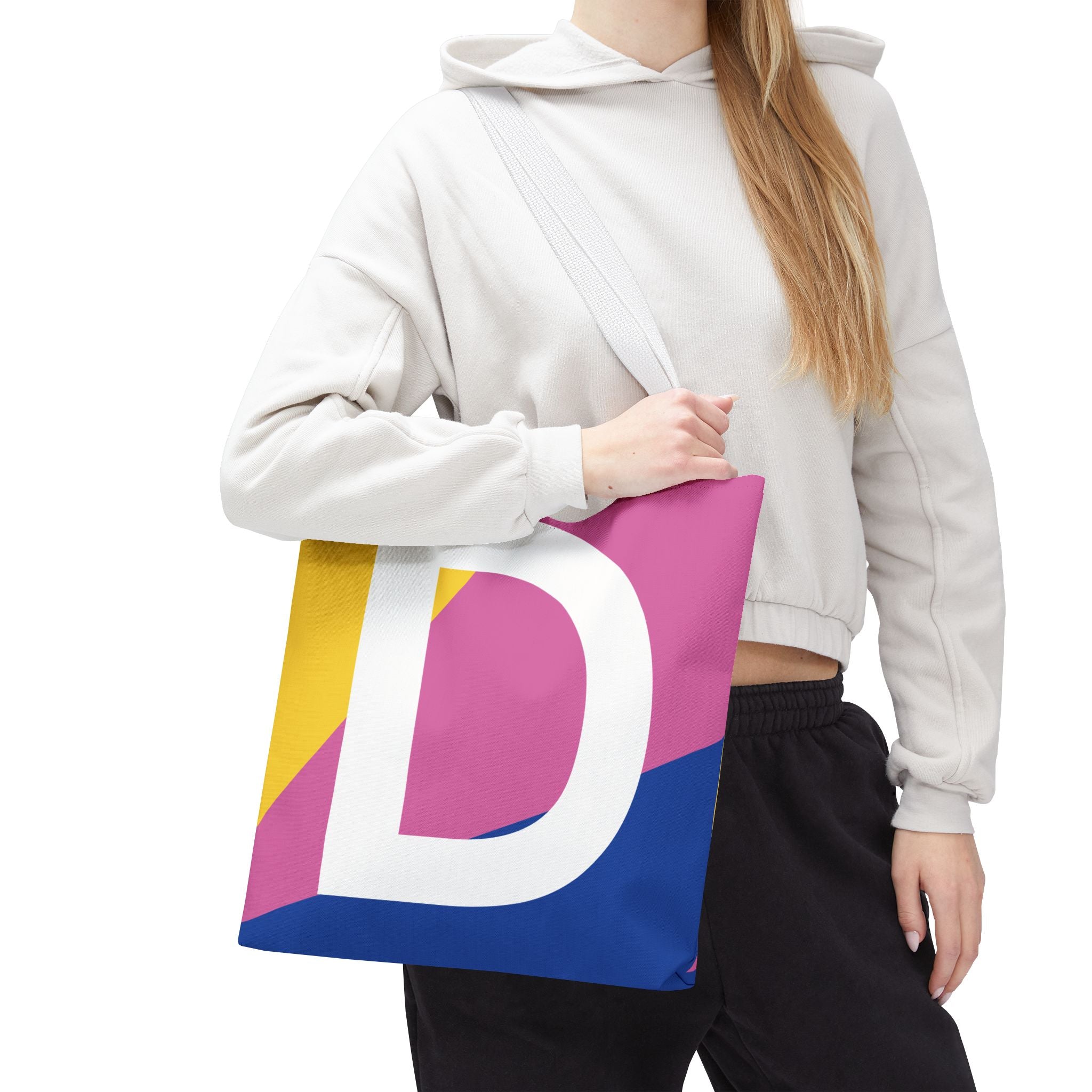 Monogram 'D' Colorblock Tote Bag — Personalized Initial D Shoulder Tote