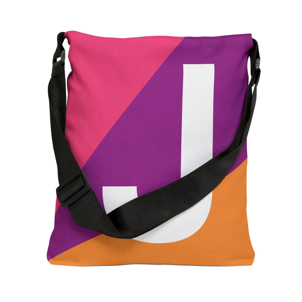 Initial Letter 'J' Colorblock Adjustable Tote Bag — Monogram Alphabet Shoulder Bag