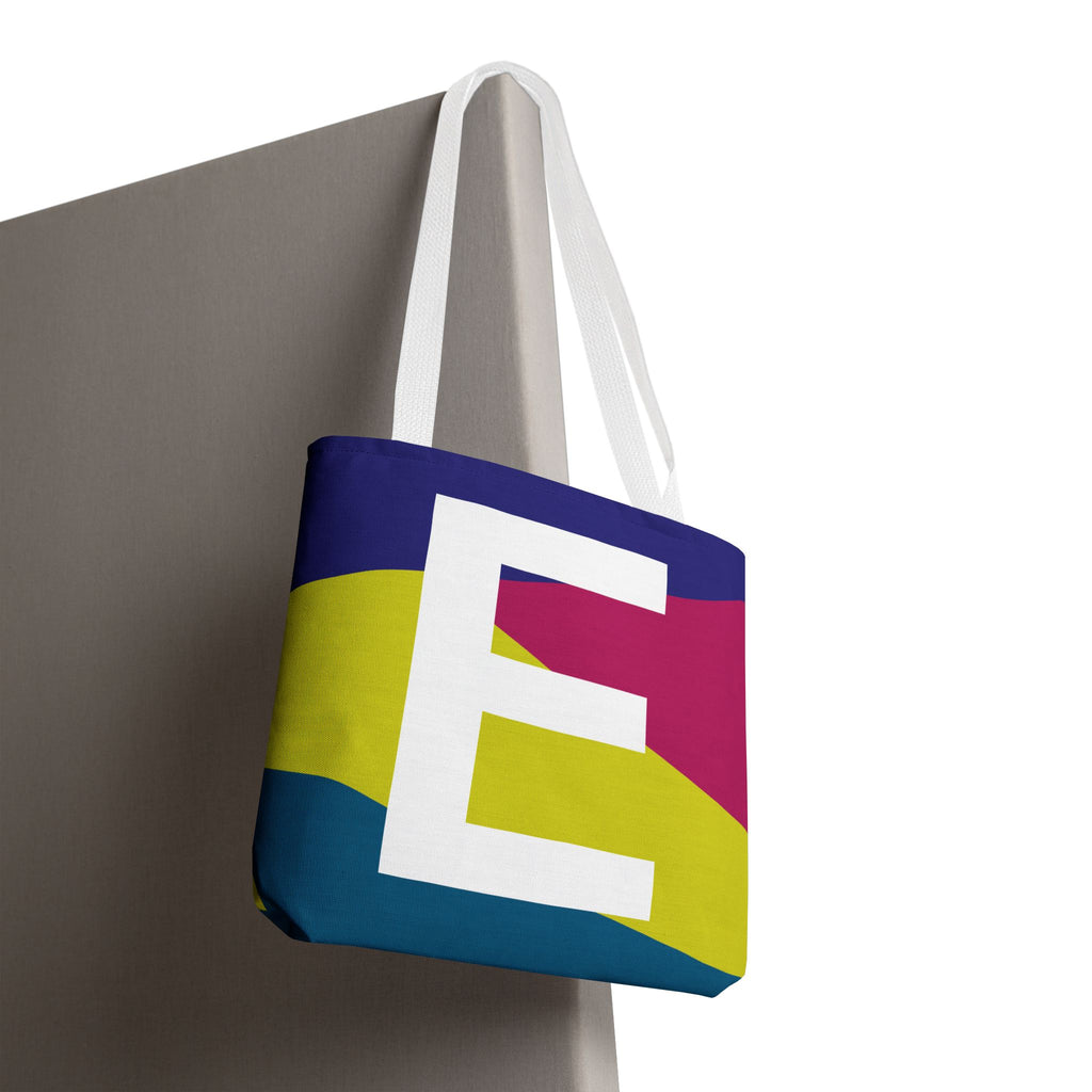 Monogram 'E' Colorblock Tote Bag — Personalized Initial E Shoulder Tote