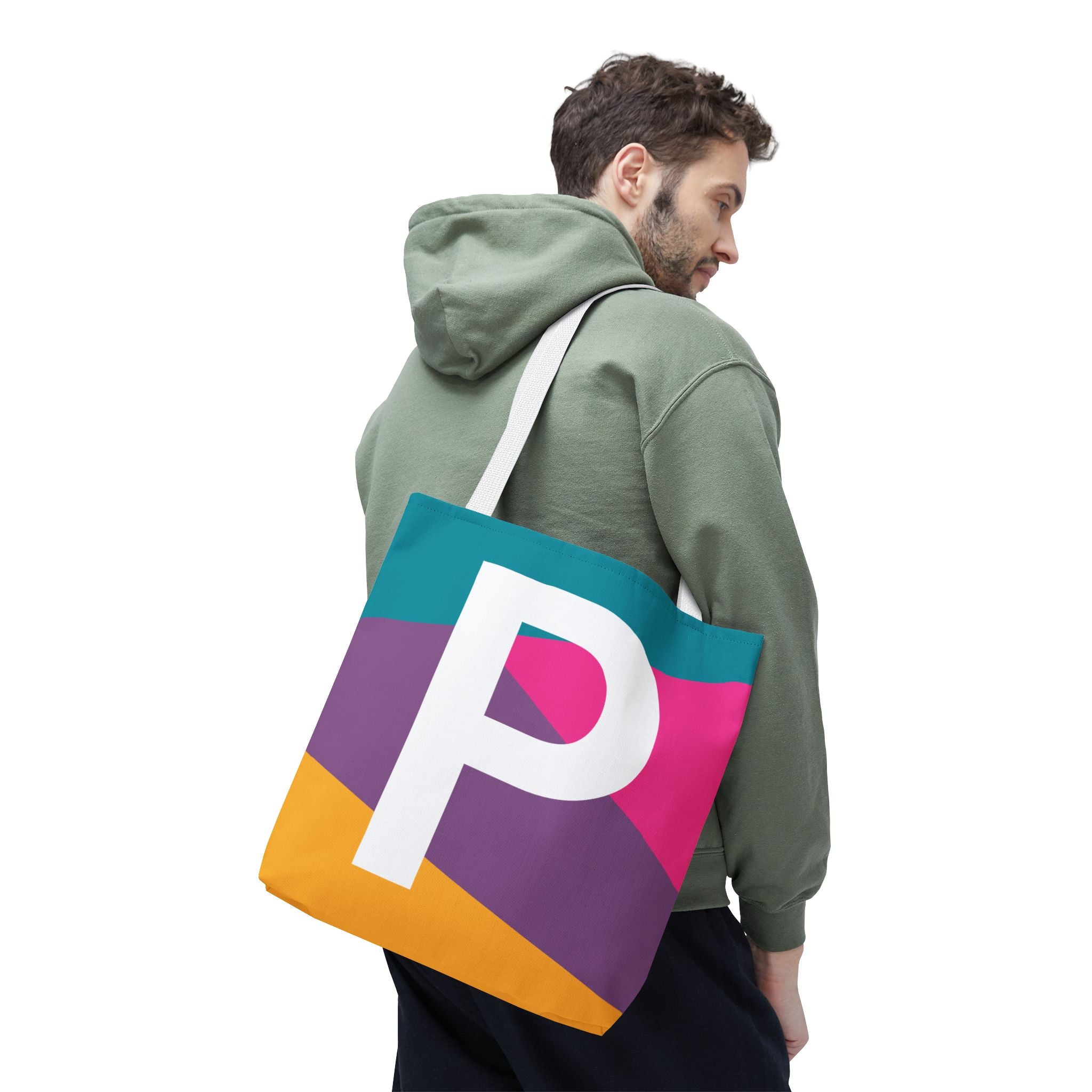 Monogram 'P' Colorblock Tote Bag — Personalized Initial P Shoulder Tote