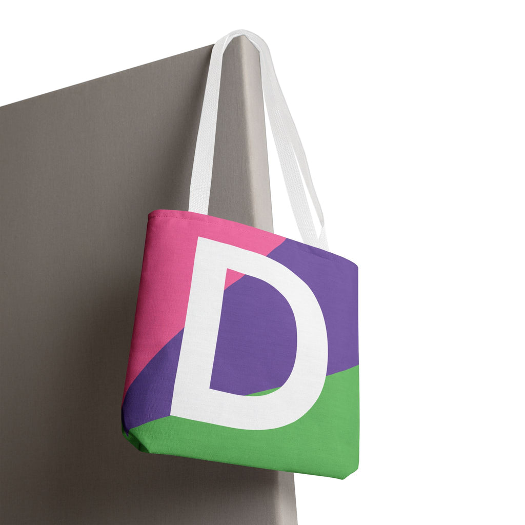 Monogram 'D' Colorblock Tote Bag — Personalized Initial D Shoulder Tote