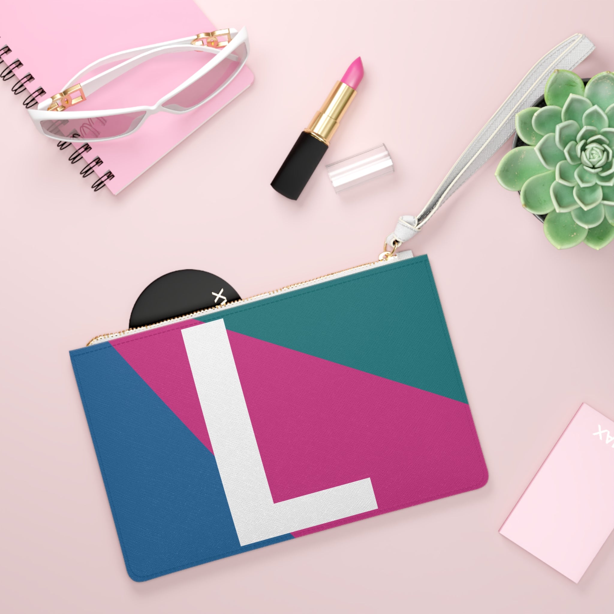 Monogram 'L' Colorblock Clutch Bag — Bold Geometric Wristlet for Everyday & Gifts