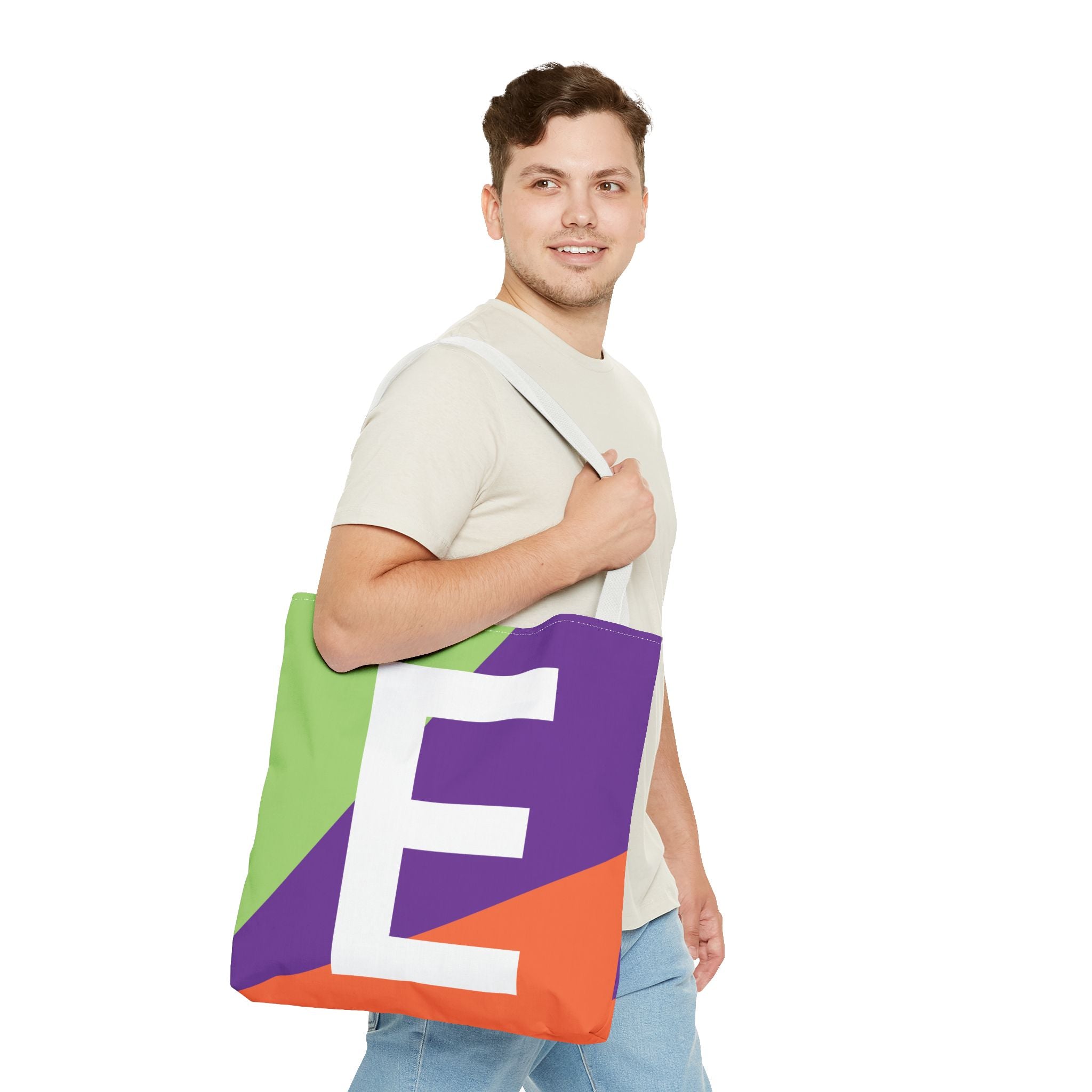 Monogram 'E' Colorblock Tote Bag — Personalized Initial E Shoulder Tote