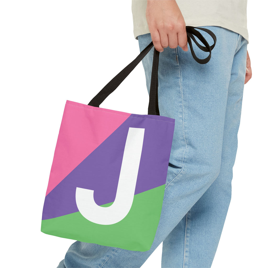 Monogram 'J' Colorblock Tote Bag — Personalized Initial J Shoulder Tote