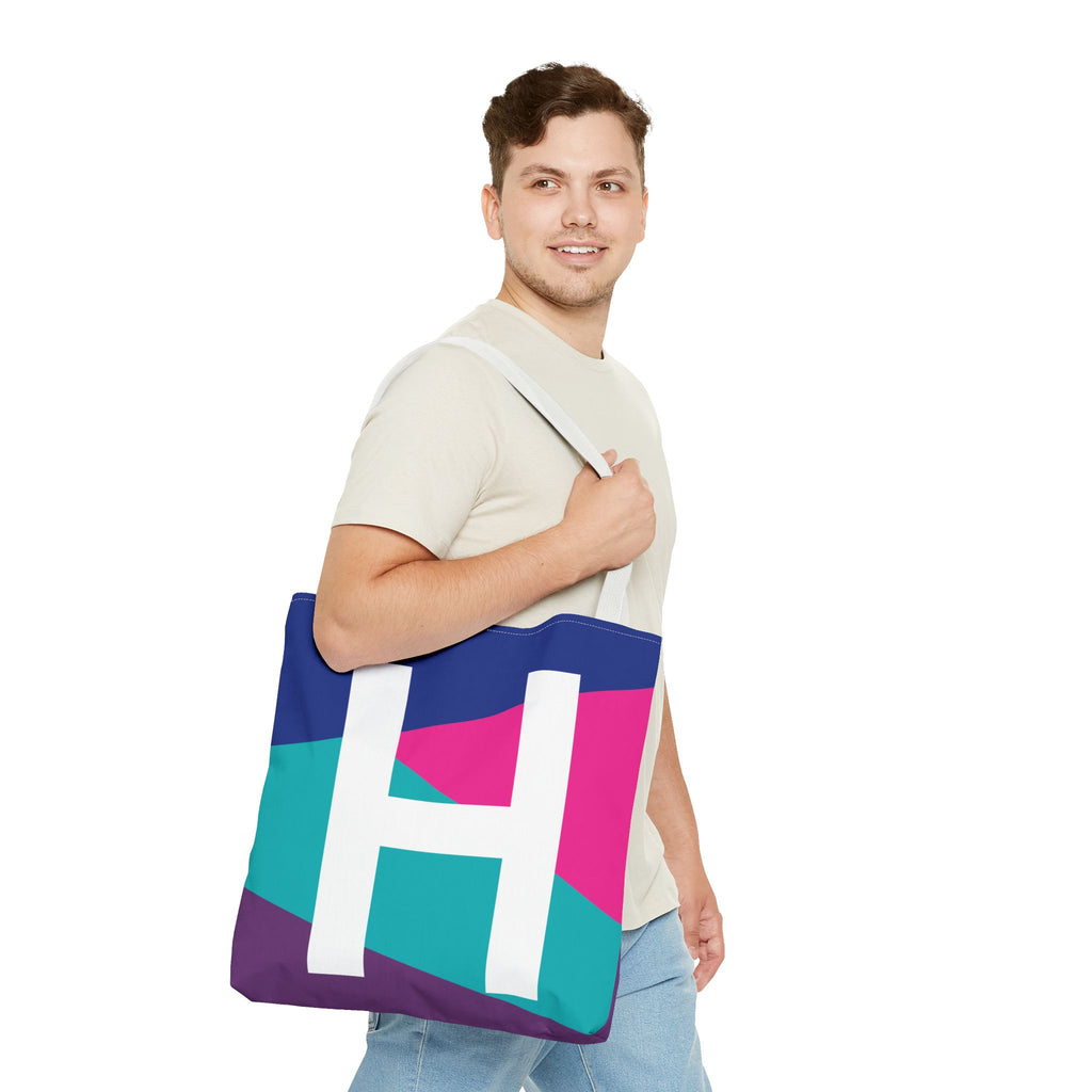 Monogram 'H' Colorblock Tote Bag — Personalized Initial H Shoulder Tote
