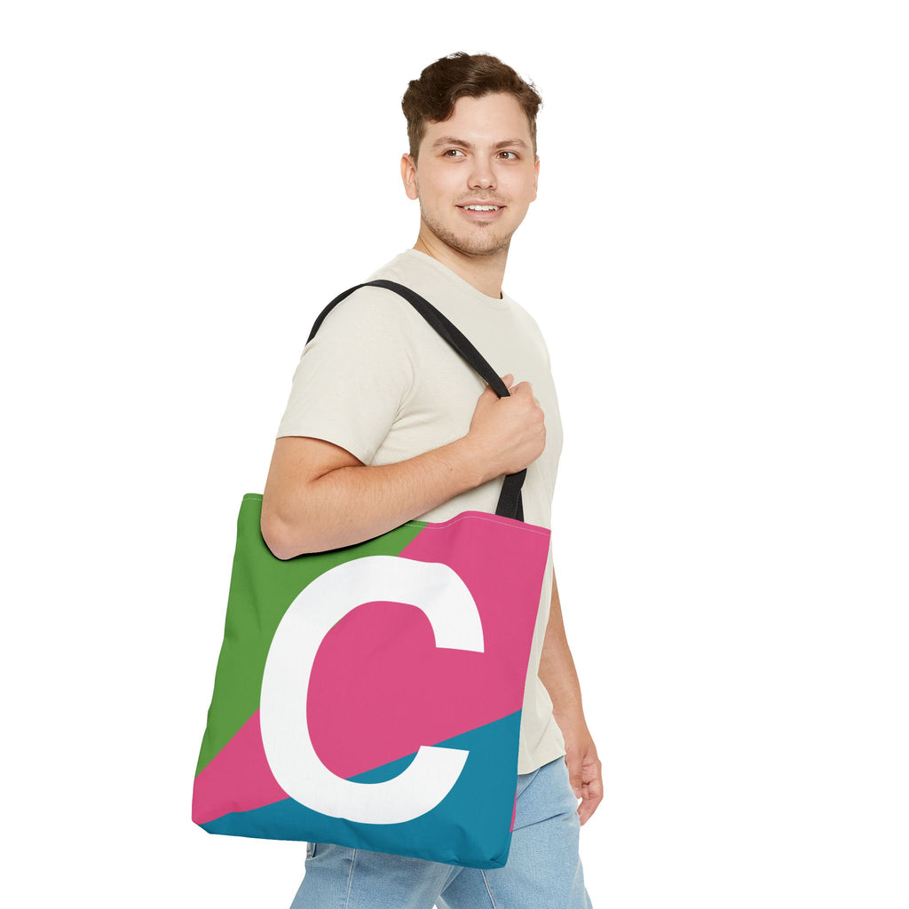 Monogram 'C' Colorblock Tote Bag — Personalized Initial C Shoulder Tote