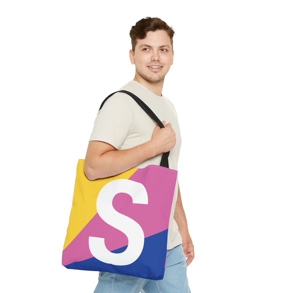 Monogram 'S' Colorblock Tote Bag — Personalized Initial S Shoulder Tote