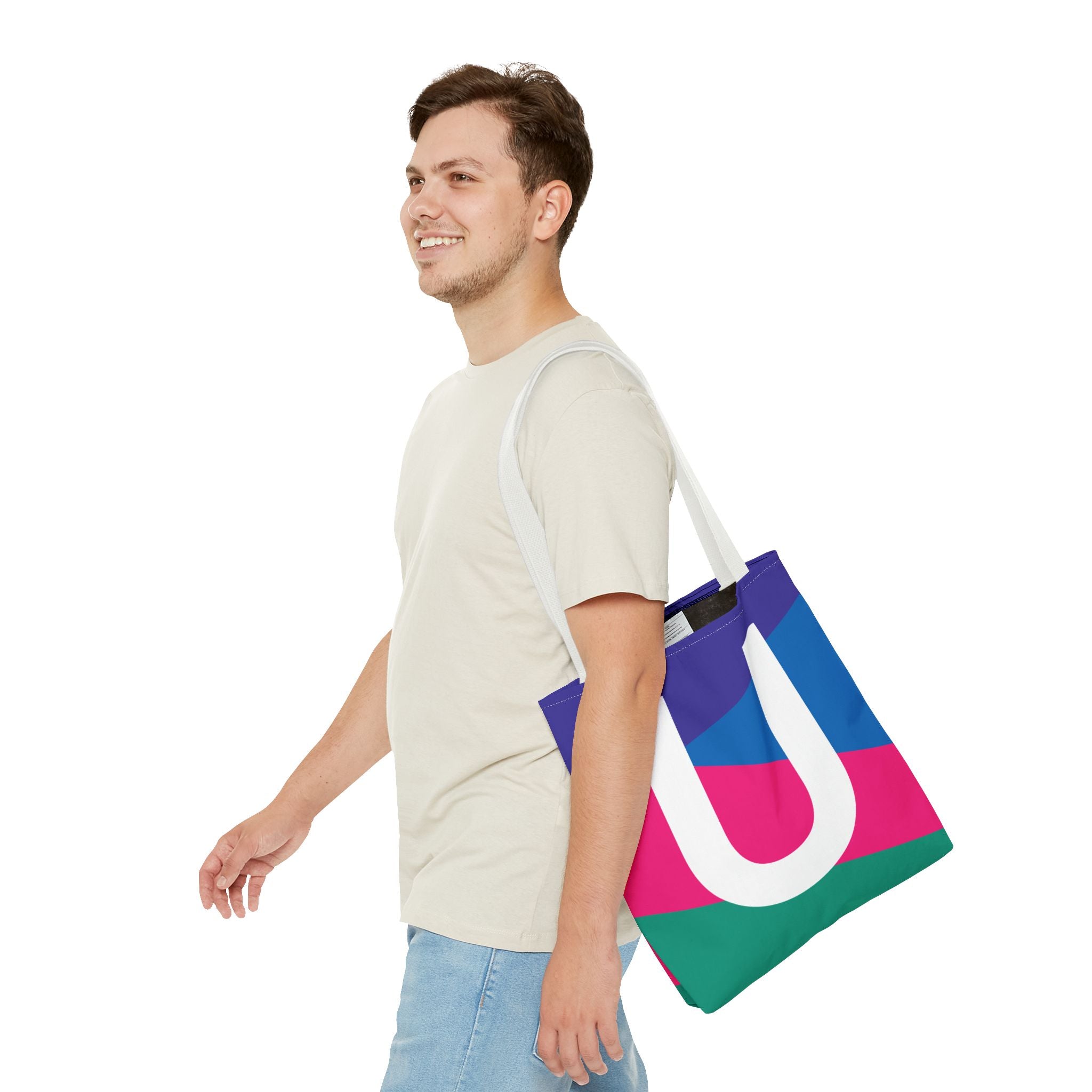 Monogram 'U' Colorblock Tote Bag — Personalized Initial U Shoulder Tote