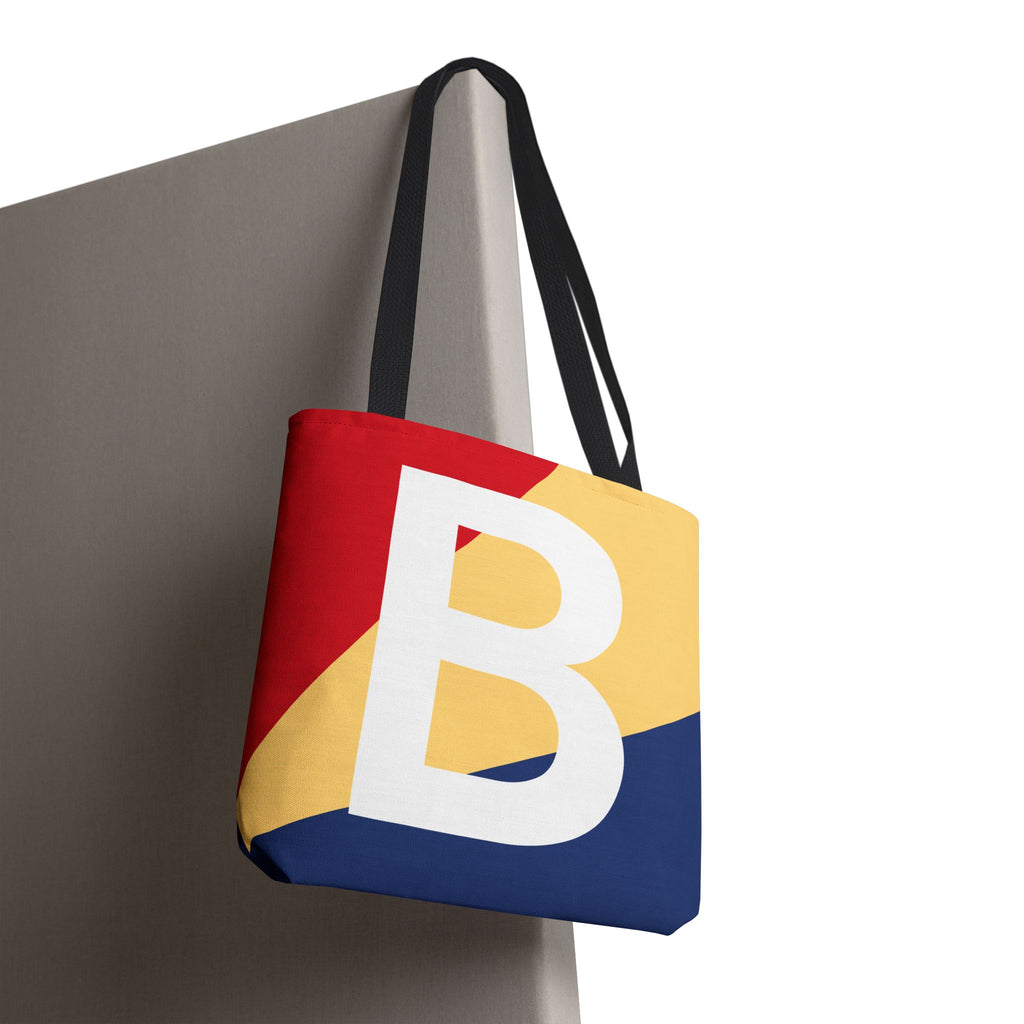 Monogram 'B' Colorblock Tote Bag — Personalized Initial B Shoulder Tote