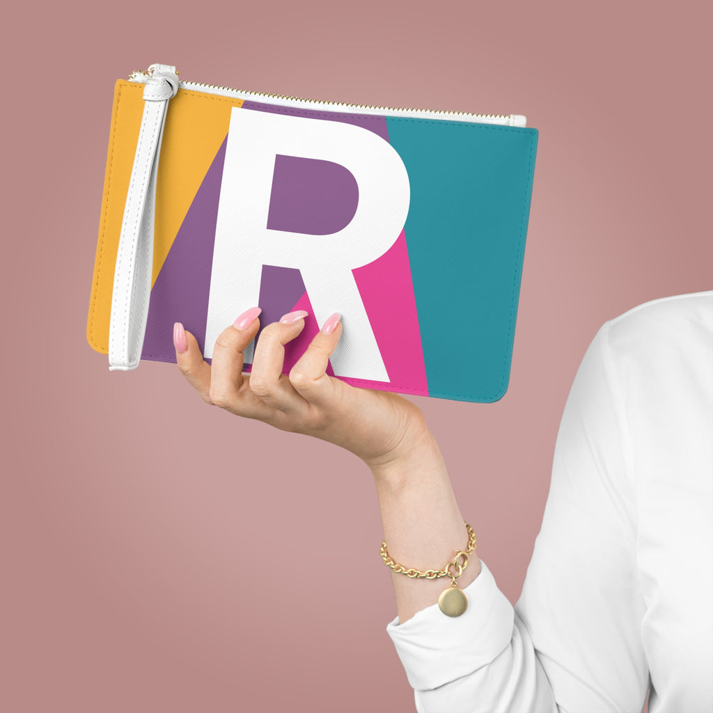 Monogram 'R' Colorblock Clutch Bag — Bold Geometric Wristlet for Everyday & Gifts