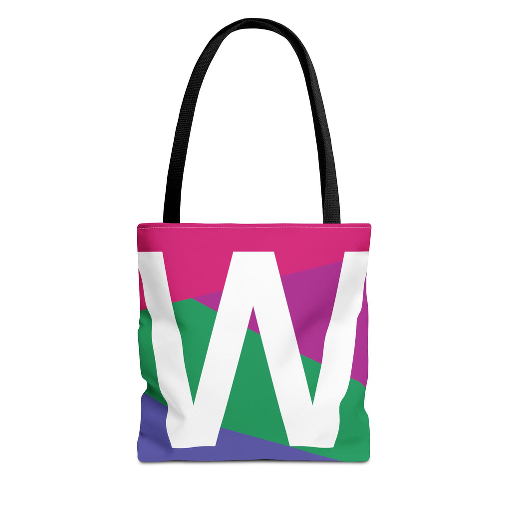 Monogram 'W' Colorblock Tote Bag — Personalized Initial W Shoulder Tote