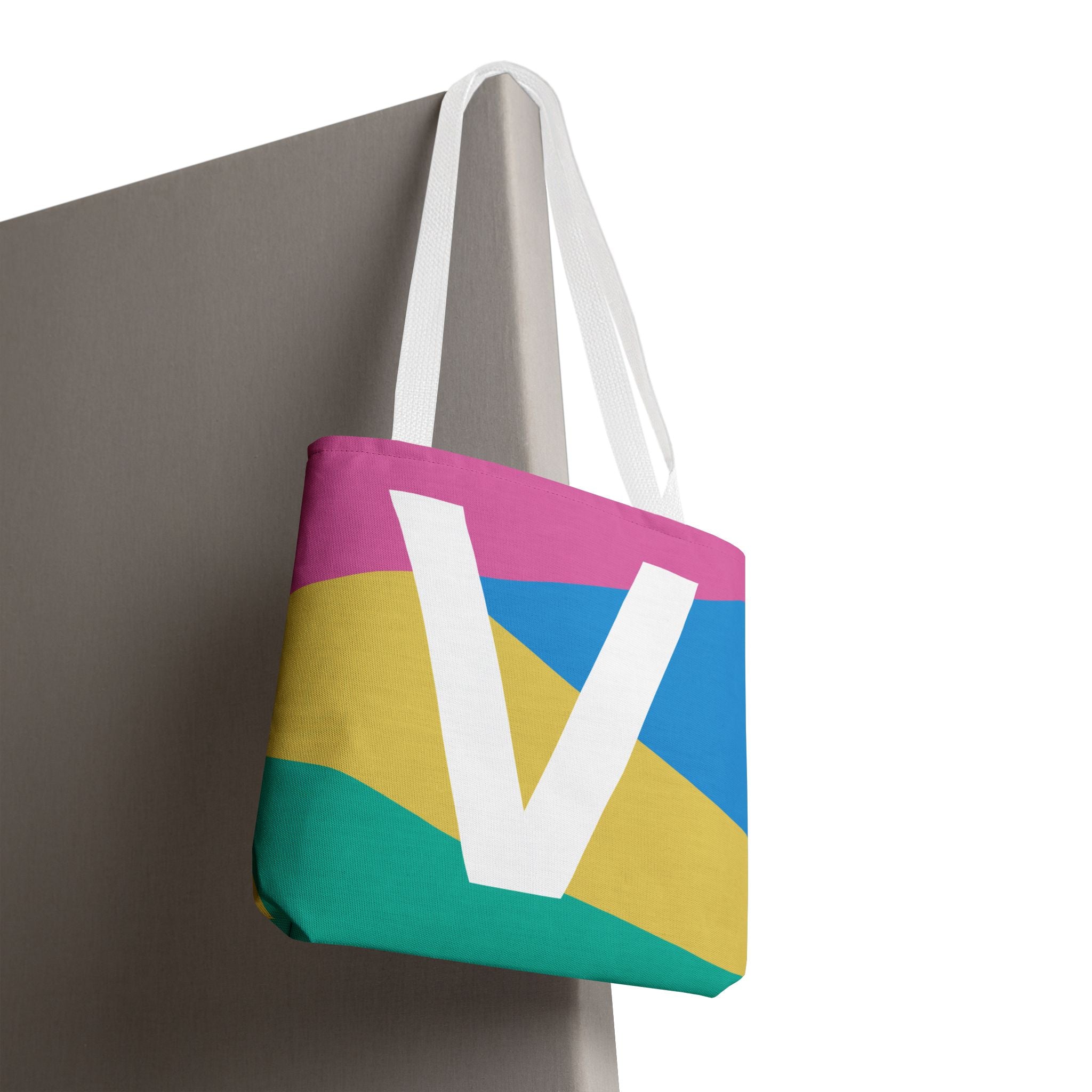 Monogram 'V' Colorblock Tote Bag — Personalized Initial V Shoulder Tote