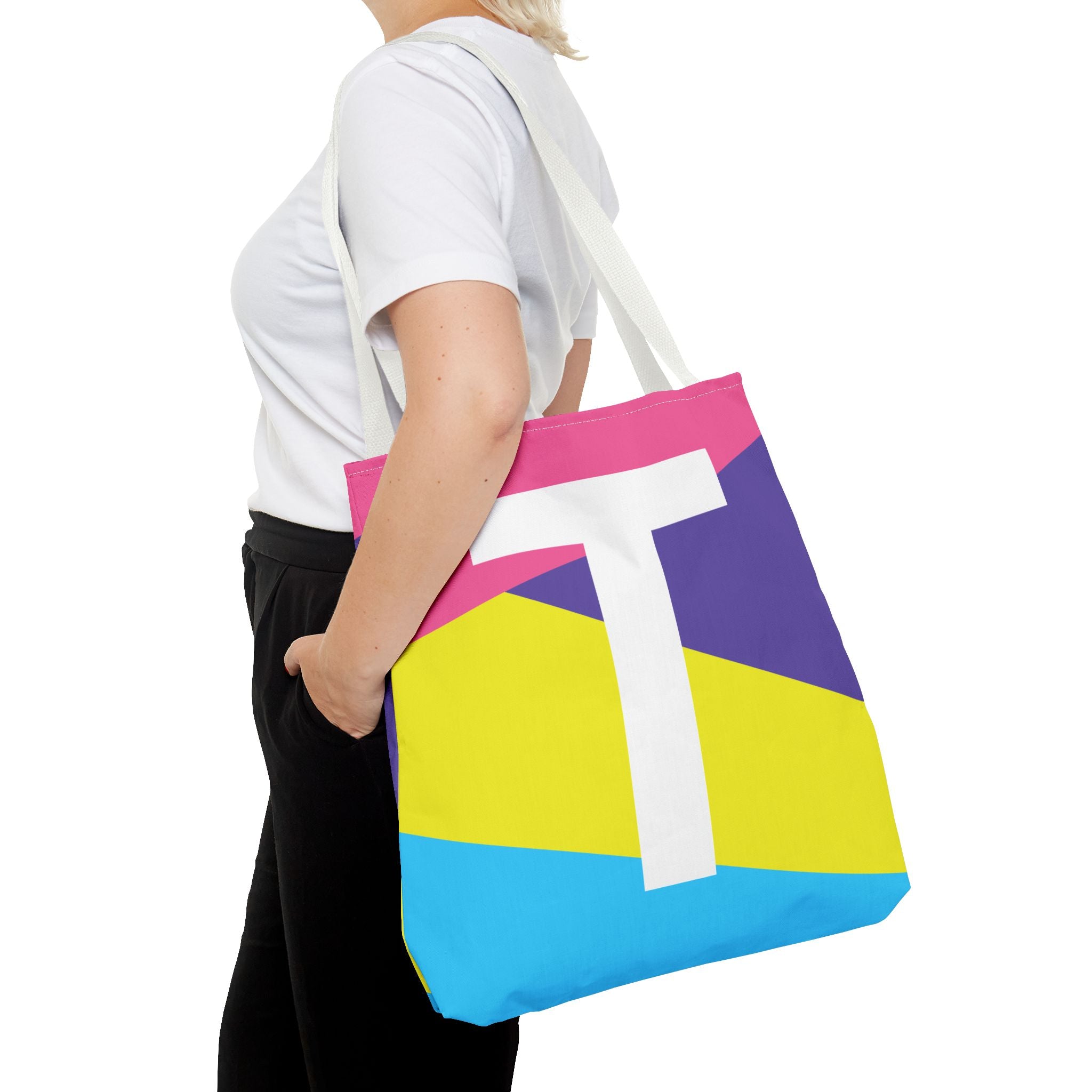 Monogram 'T' Colorblock Tote Bag — Personalized Initial T Shoulder Tote