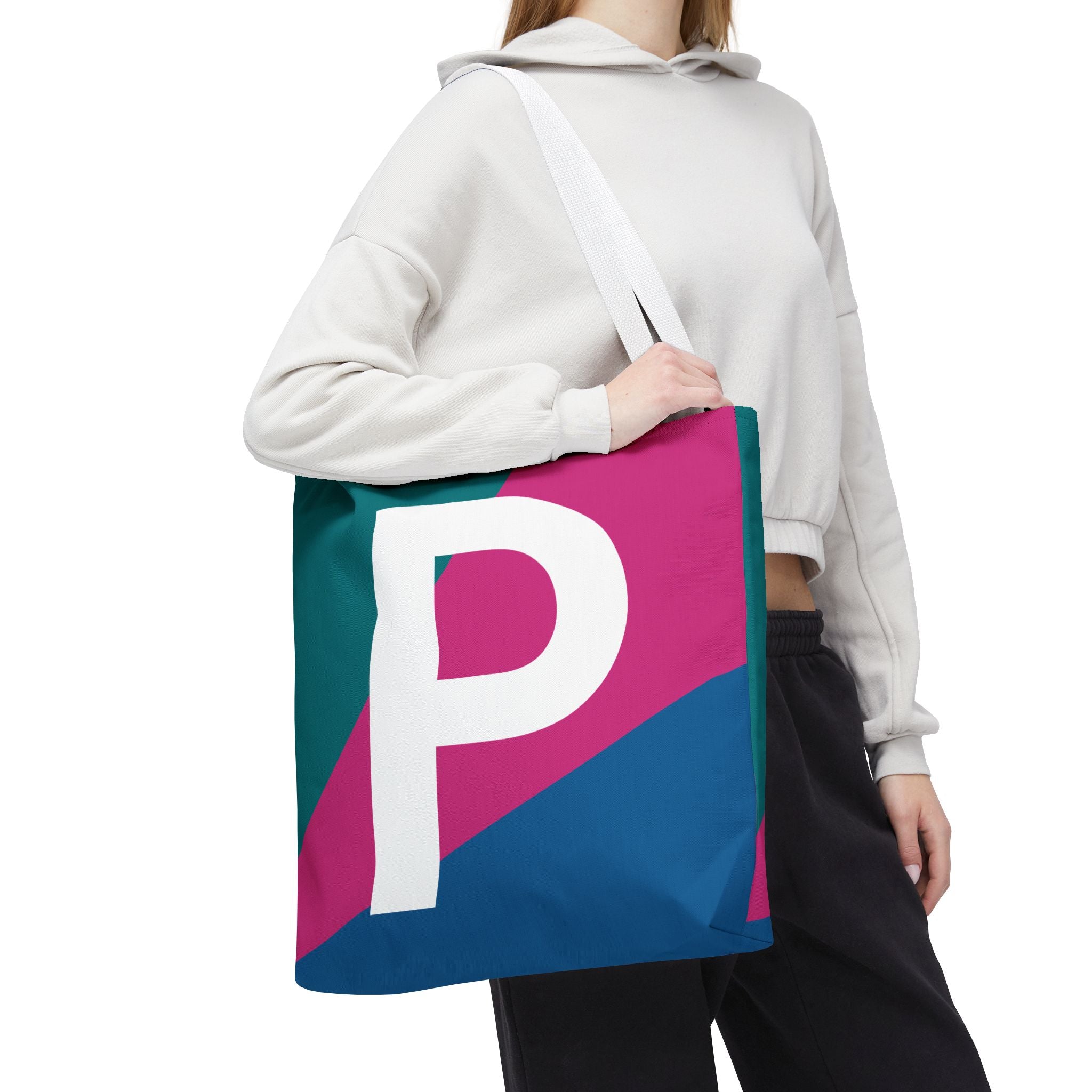 Monogram 'P' Colorblock Tote Bag — Personalized Initial P Shoulder Tote