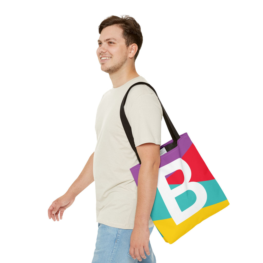 Monogram 'B' Colorblock Tote Bag — Personalized Initial B Shoulder Tote