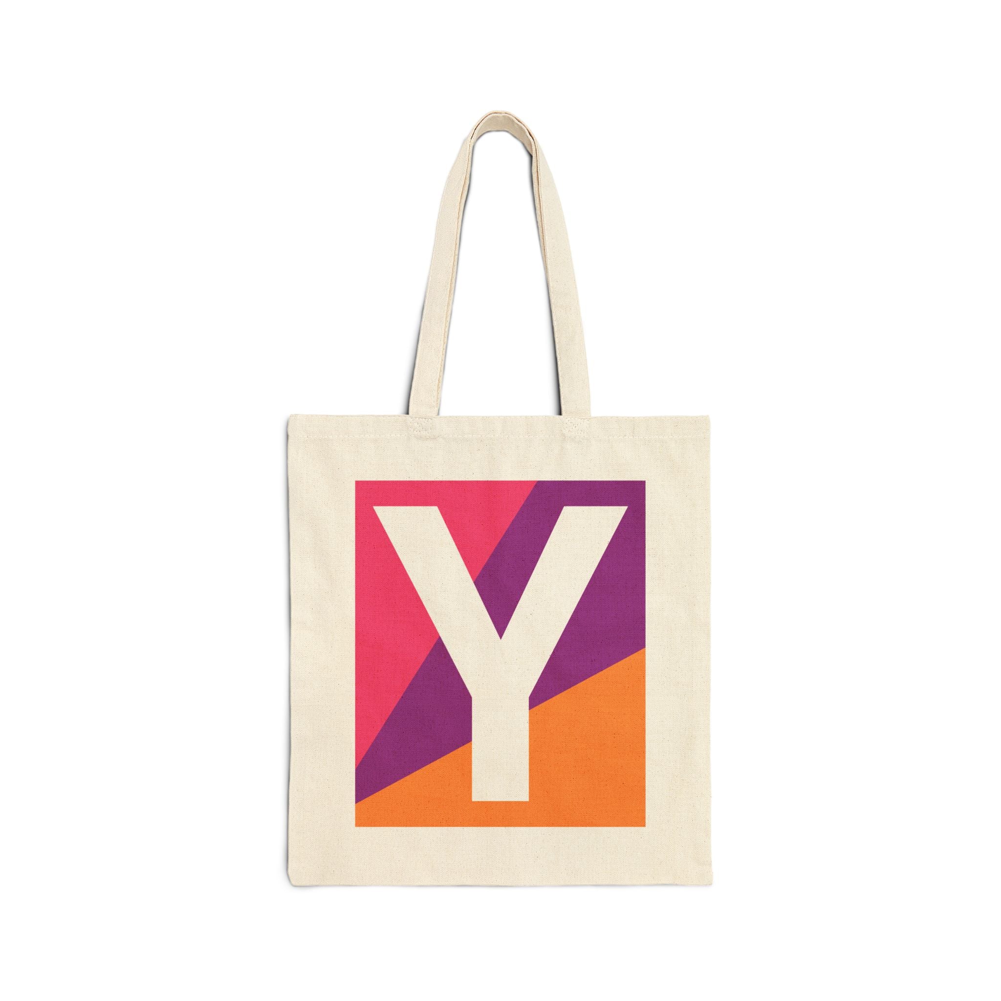 Initial Y Colorblock Canvas Tote Bag — Monogram Letter Y Reusable Grocery Tote