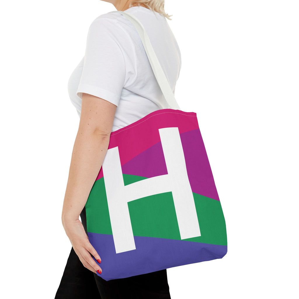 Monogram 'H' Colorblock Tote Bag — Personalized Initial H Shoulder Tote