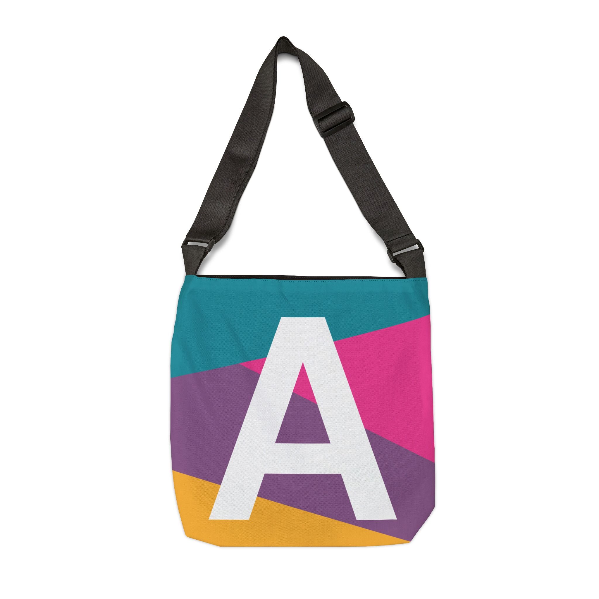Initial Letter 'A' Colorblock Adjustable Tote Bag — Monogram Alphabet Shoulder Bag