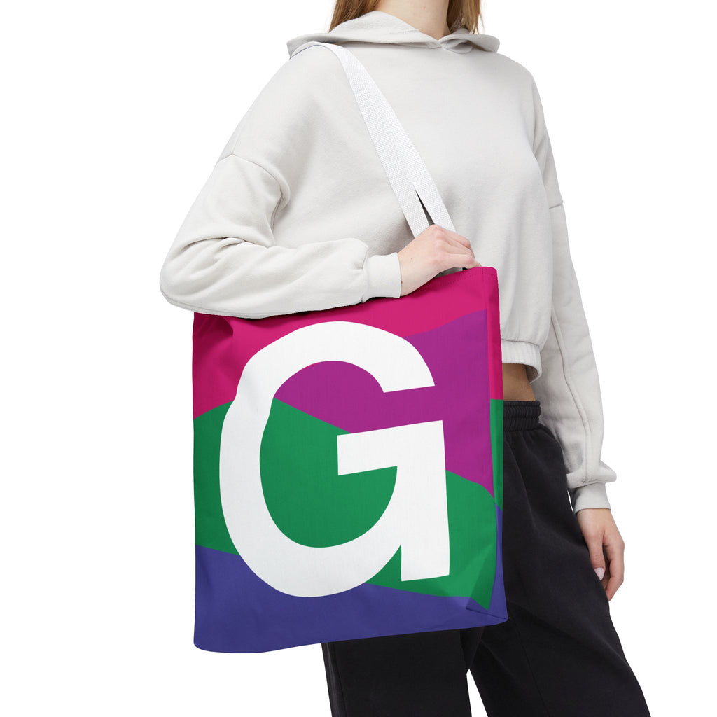 Monogram 'G' Colorblock Tote Bag — Personalized Initial G Shoulder Tote