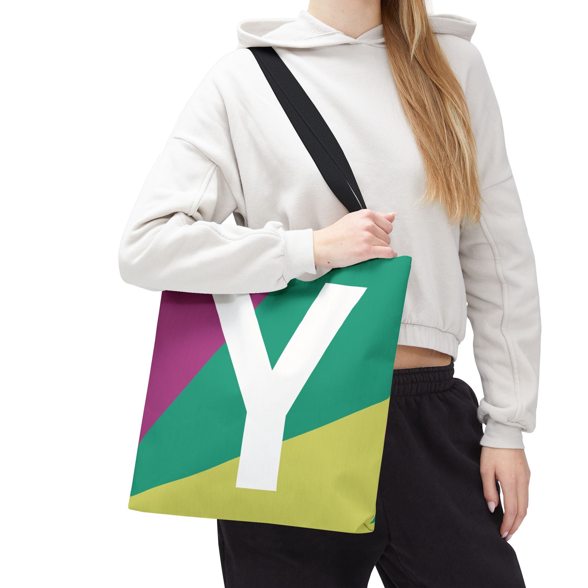 Monogram 'Y' Colorblock Tote Bag — Personalized Initial Y Shoulder Tote