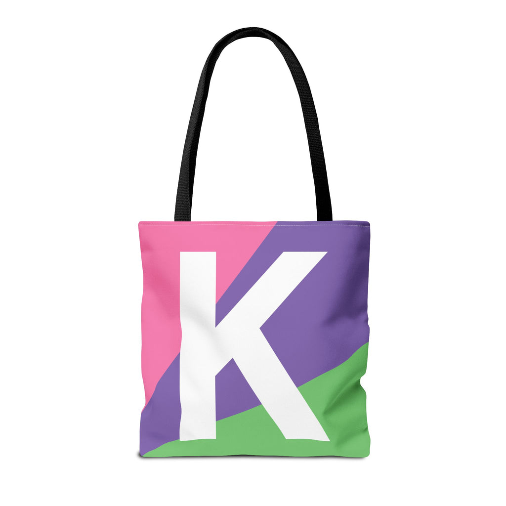 Monogram 'K' Colorblock Tote Bag — Personalized Initial K Shoulder Tote