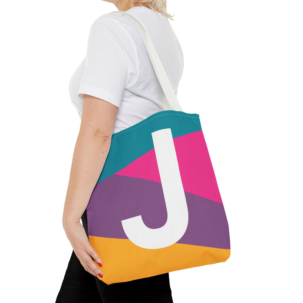 Monogram 'J' Colorblock Tote Bag — Personalized Initial J Shoulder Tote
