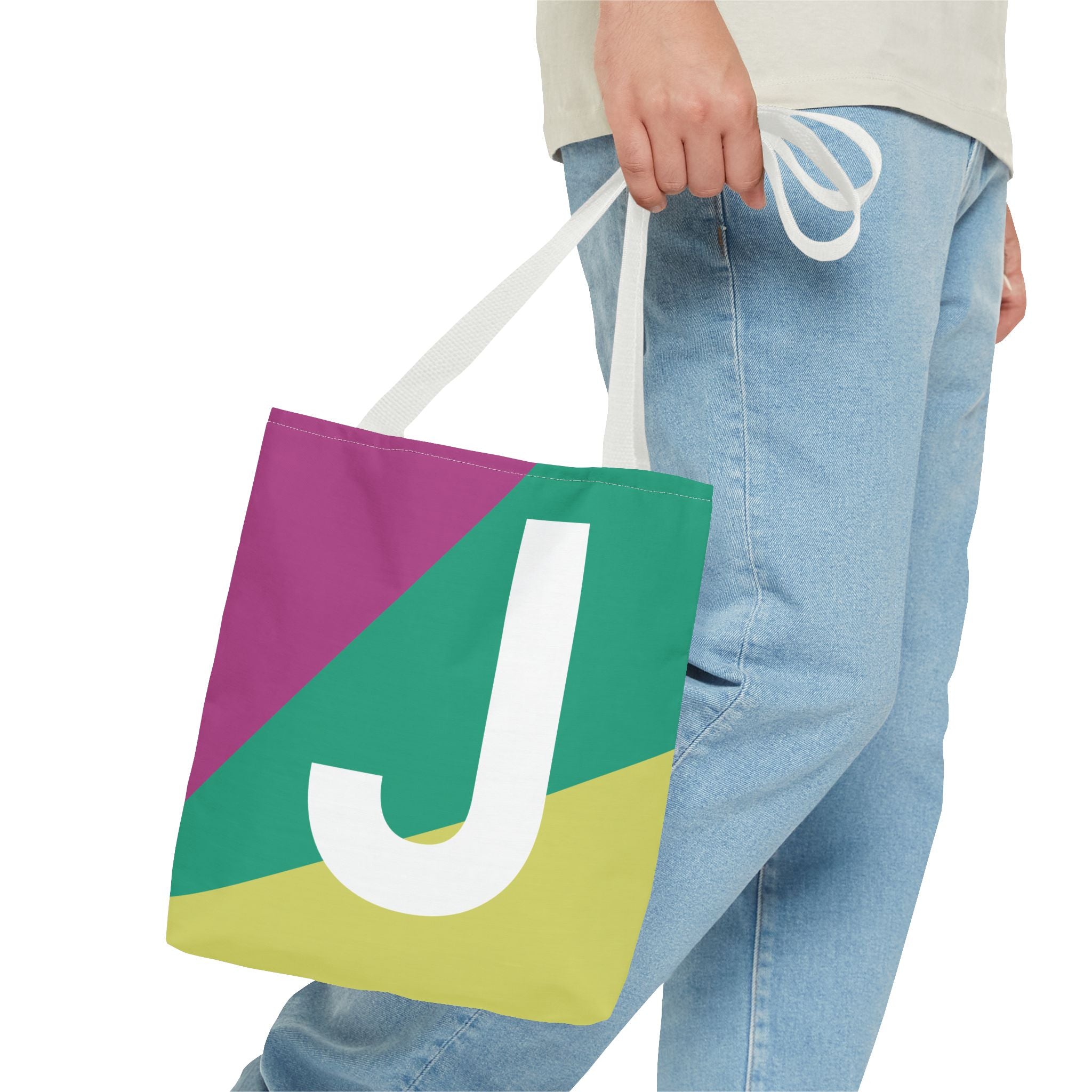 Monogram 'J' Colorblock Tote Bag — Personalized Initial J Shoulder Tote