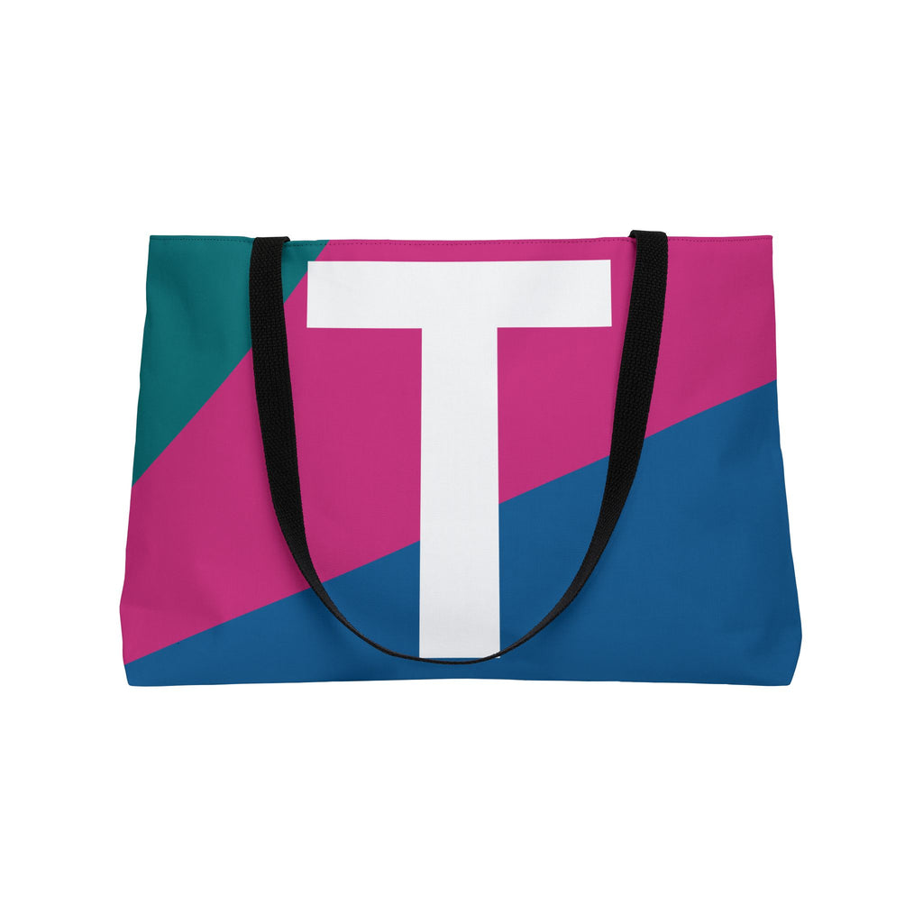 Personalized 'T' Colorblock Tote Bag — Monogram Weekender Tote