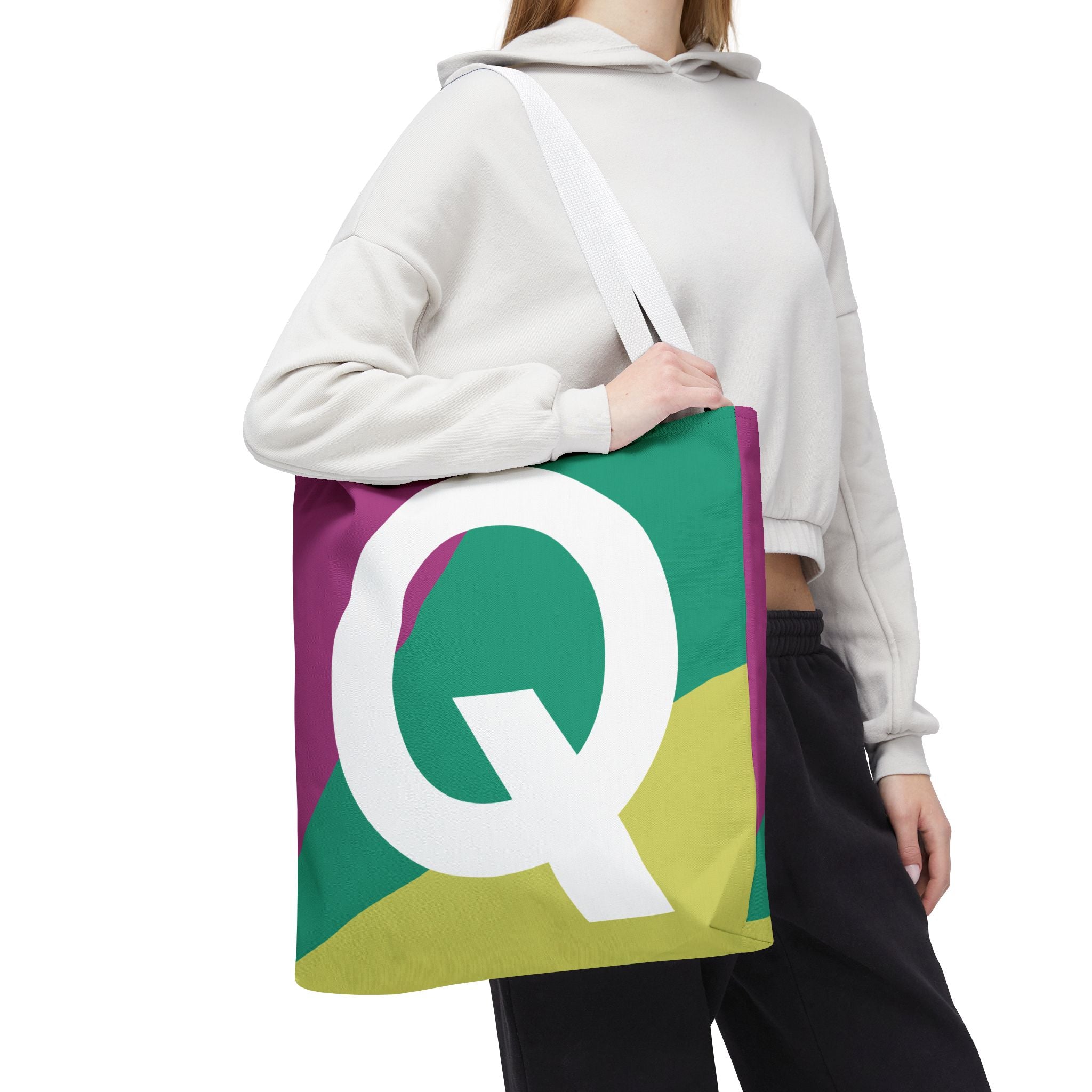 Monogram 'Q' Colorblock Tote Bag — Personalized Initial Q Shoulder Tote
