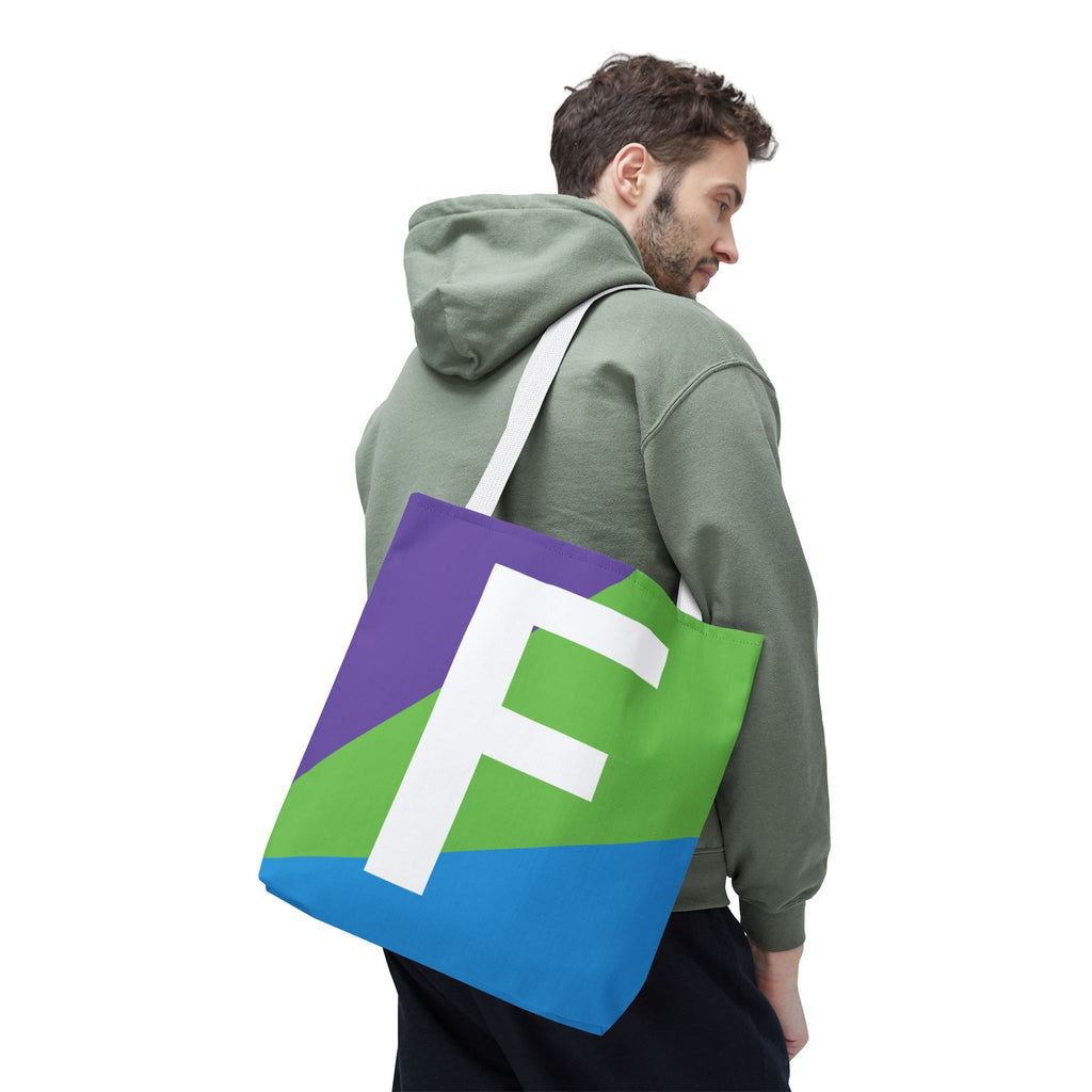 Monogram 'F' Colorblock Tote Bag — Personalized Initial F Shoulder Tote