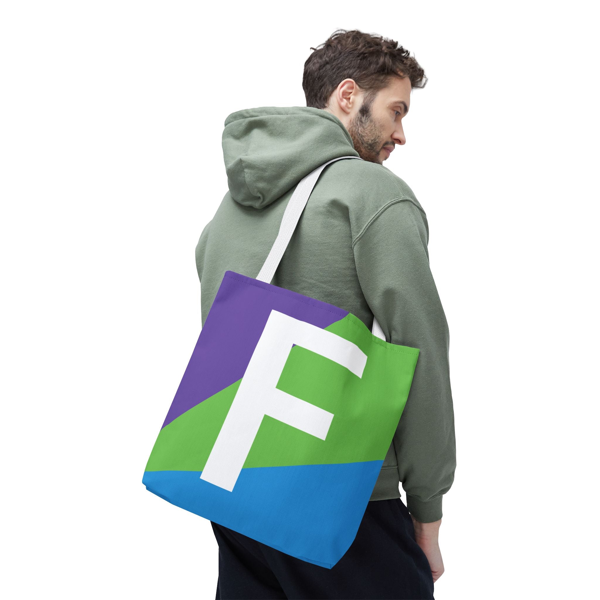 Monogram 'F' Colorblock Tote Bag — Personalized Initial F Shoulder Tote