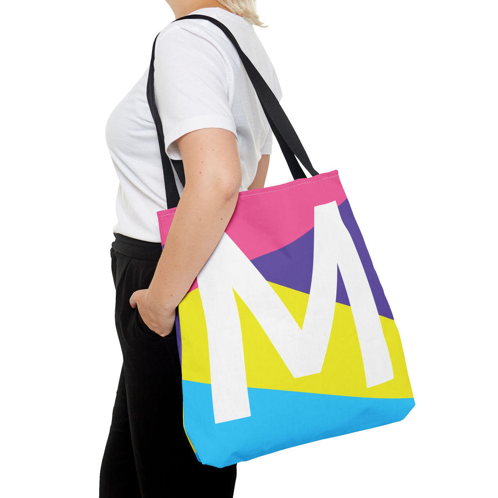 Monogram 'M' Colorblock Tote Bag — Personalized Initial M Shoulder Tote