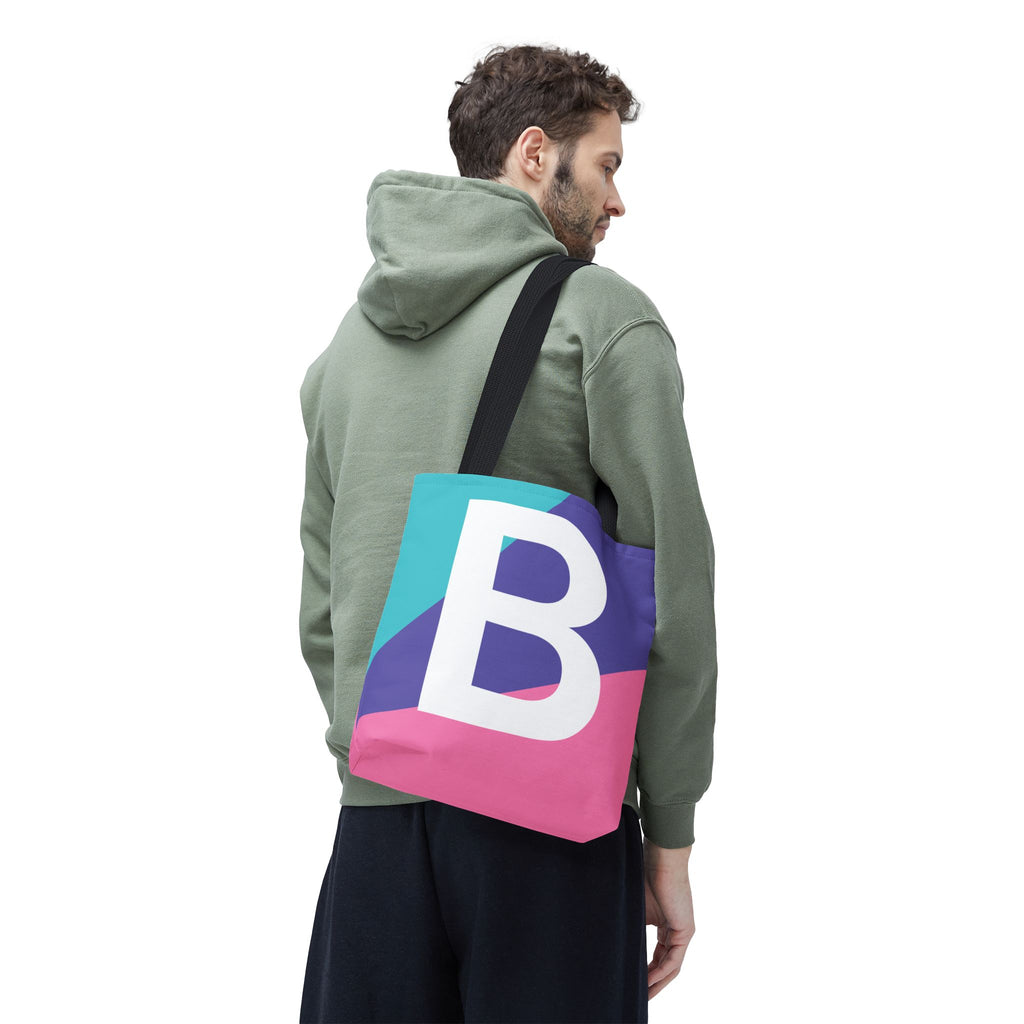 Monogram 'B' Colorblock Tote Bag — Personalized Initial B Shoulder Tote