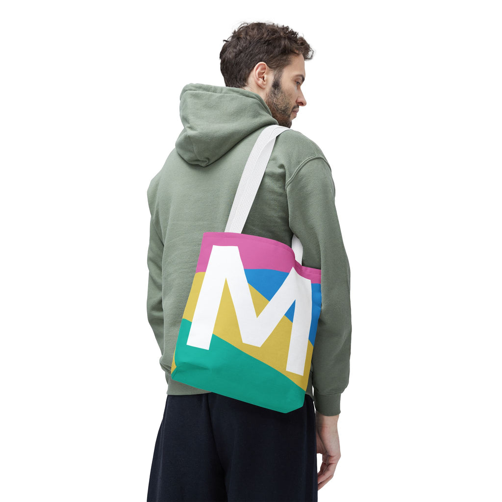 Monogram 'M' Colorblock Tote Bag — Personalized Initial M Shoulder Tote