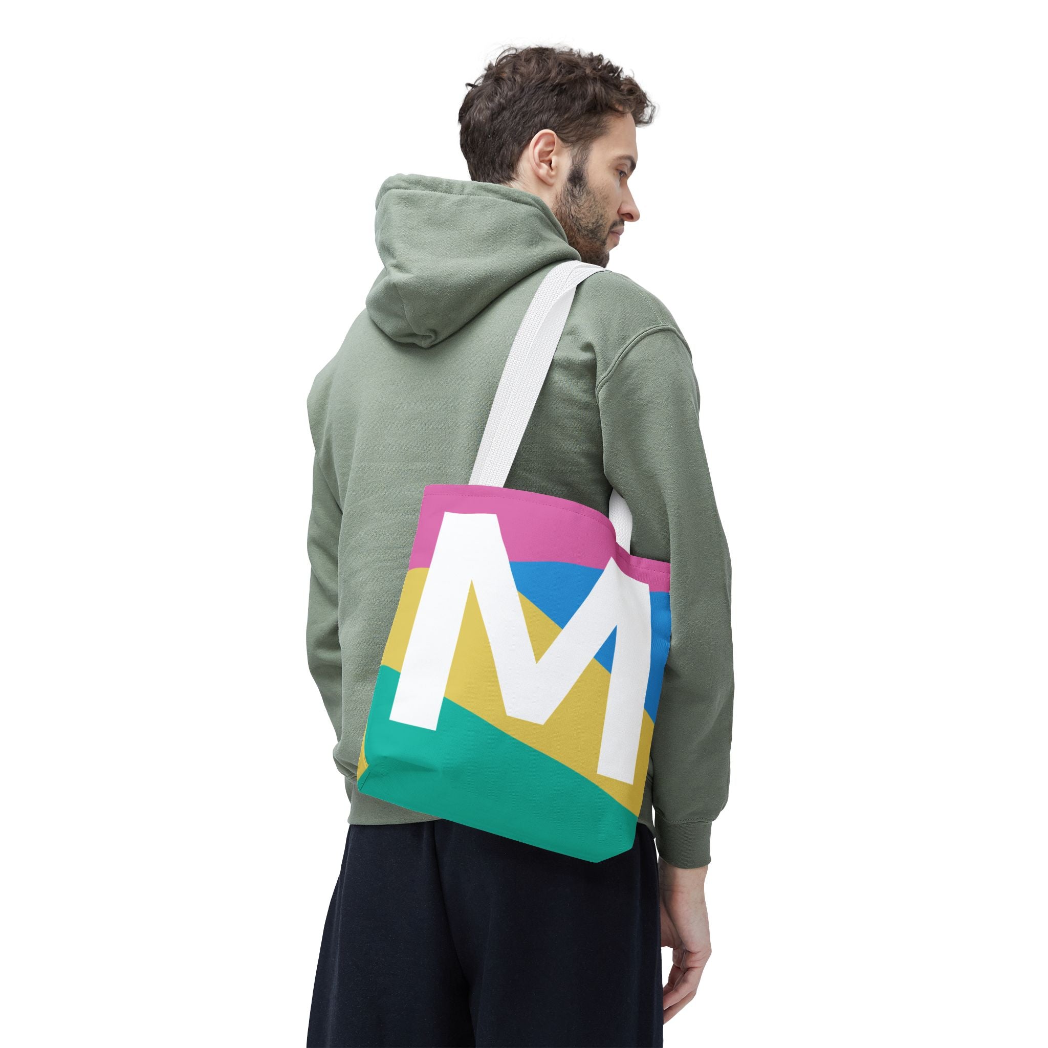 Monogram 'M' Colorblock Tote Bag — Personalized Initial M Shoulder Tote