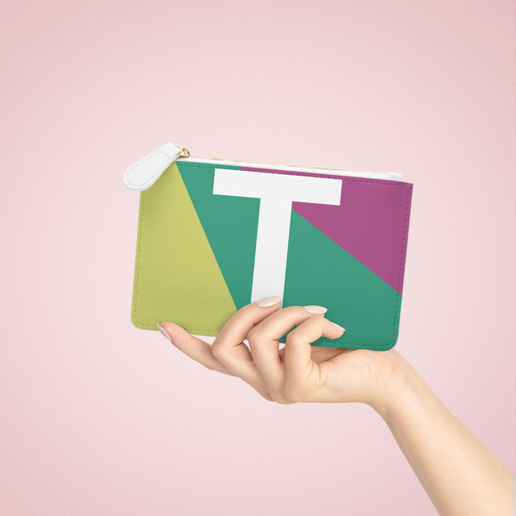 Initial T Mini Clutch — Colorblock Monogram Wristlet Wallet