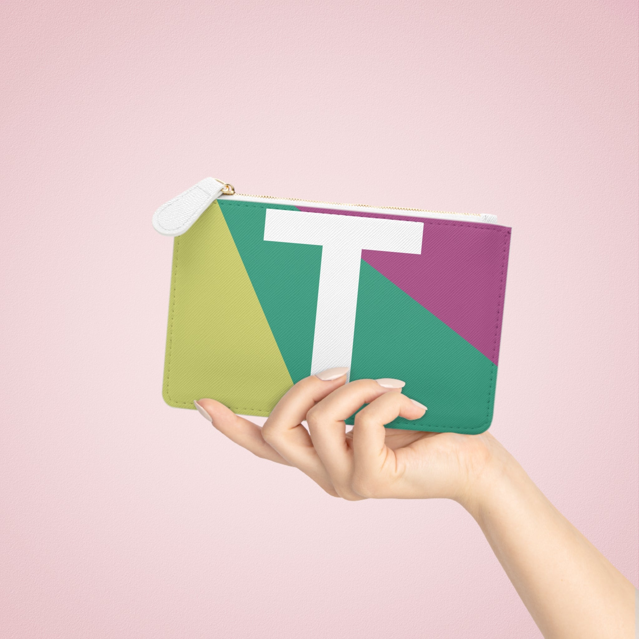 Initial T Mini Clutch — Colorblock Monogram Wristlet Wallet