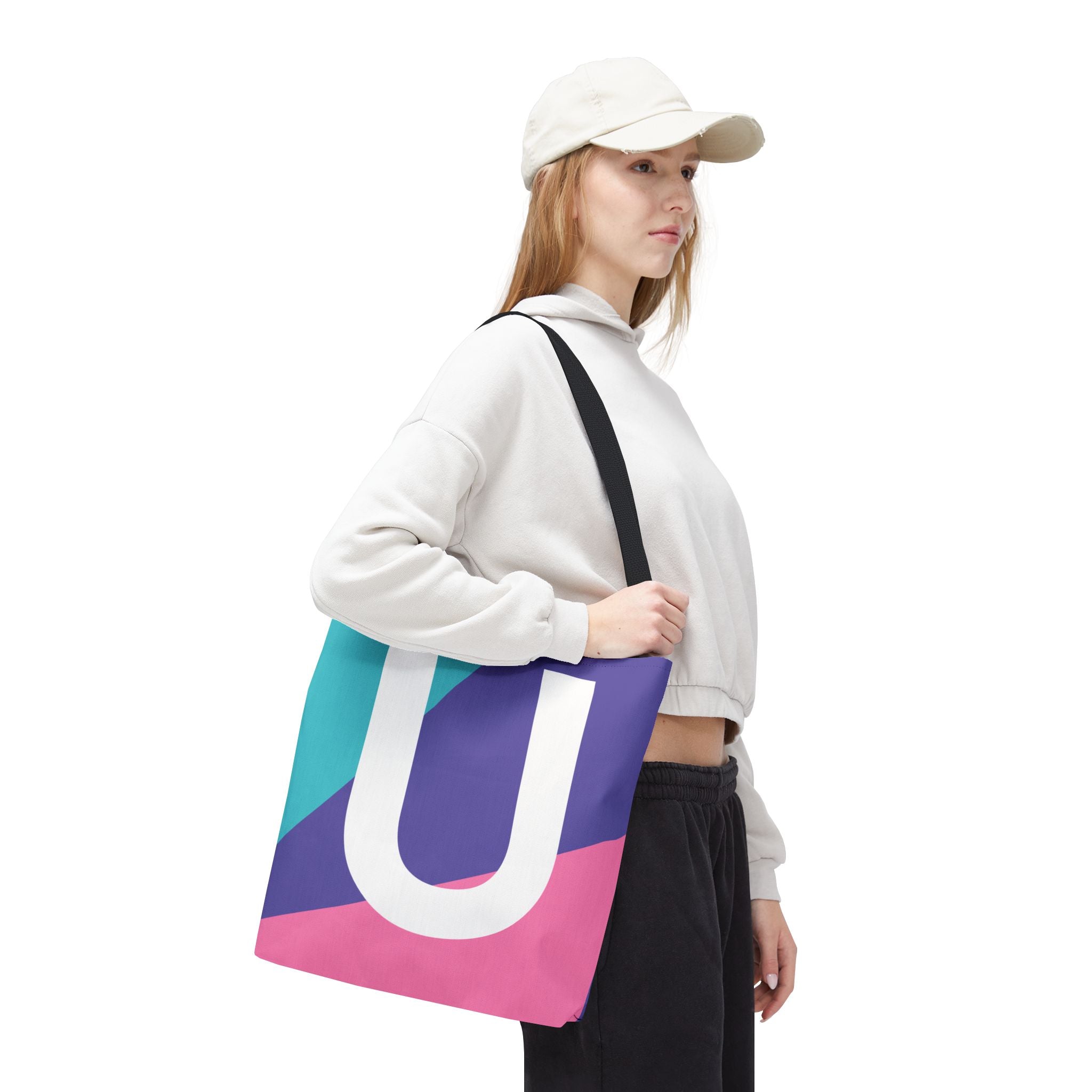 Monogram 'U' Colorblock Tote Bag — Personalized Initial U Shoulder Tote
