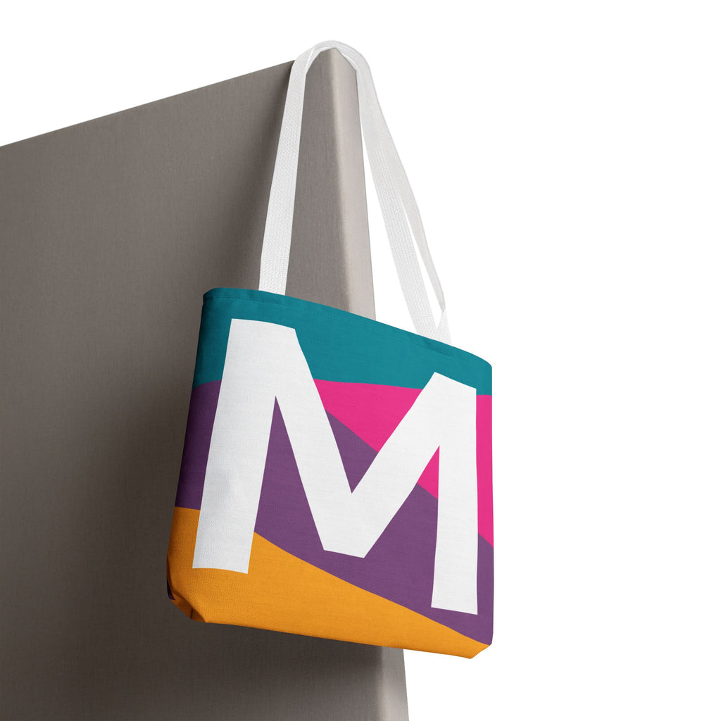 Monogram 'M' Colorblock Tote Bag — Personalized Initial M Shoulder Tote