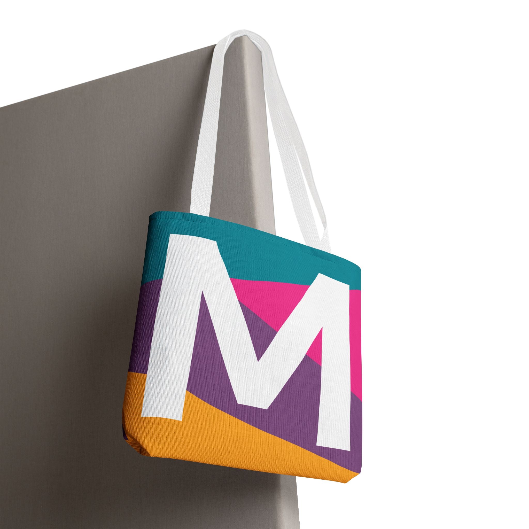 Monogram 'M' Colorblock Tote Bag — Personalized Initial M Shoulder Tote