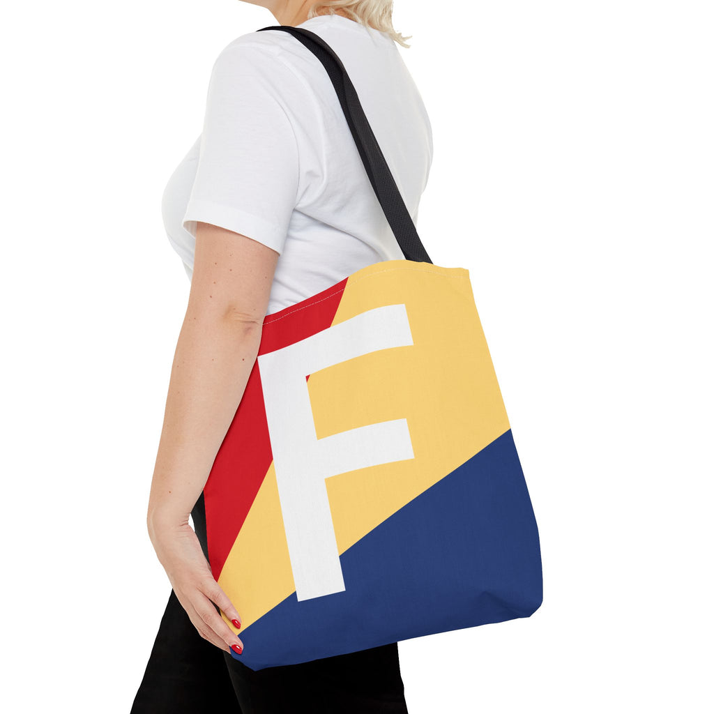 Monogram 'F' Colorblock Tote Bag — Personalized Initial F Shoulder Tote
