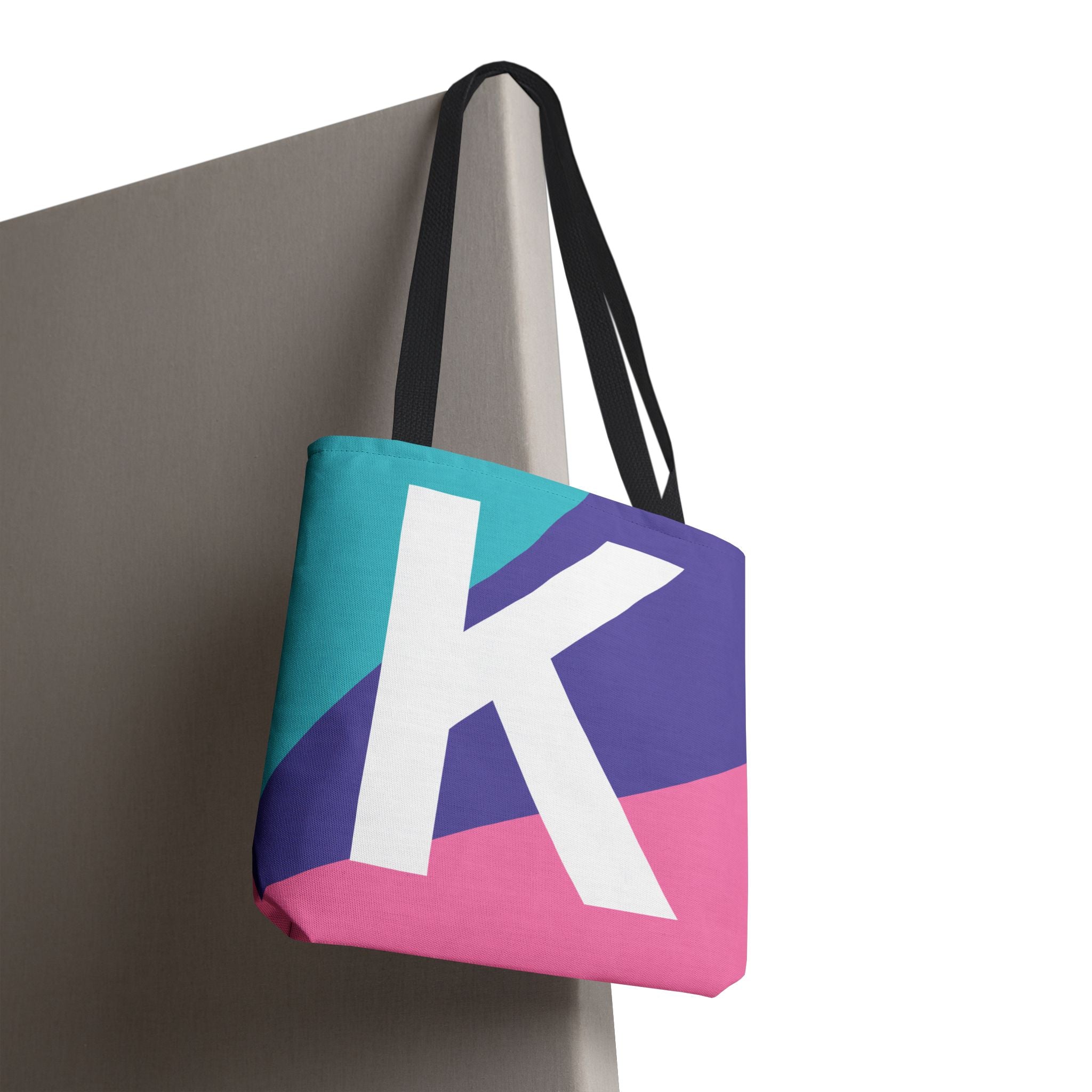 Monogram 'K' Colorblock Tote Bag — Personalized Initial K Shoulder Tote