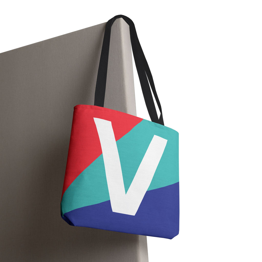 Monogram 'V' Colorblock Tote Bag — Personalized Initial V Shoulder Tote