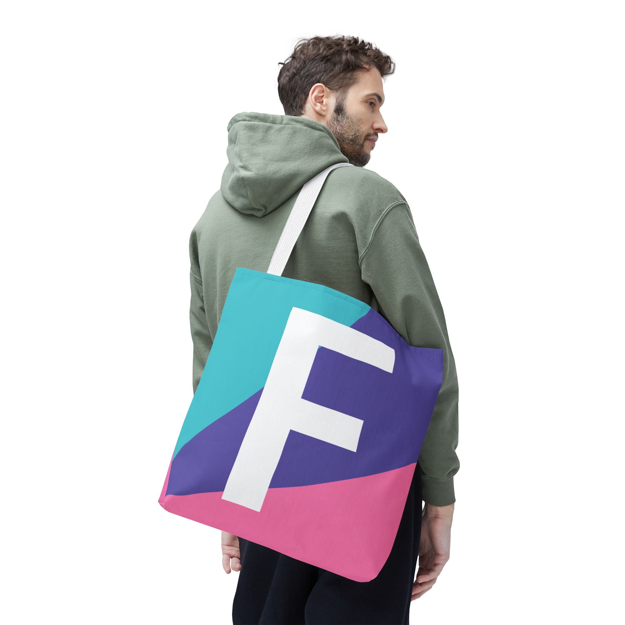 Monogram 'F' Colorblock Tote Bag — Personalized Initial F Shoulder Tote