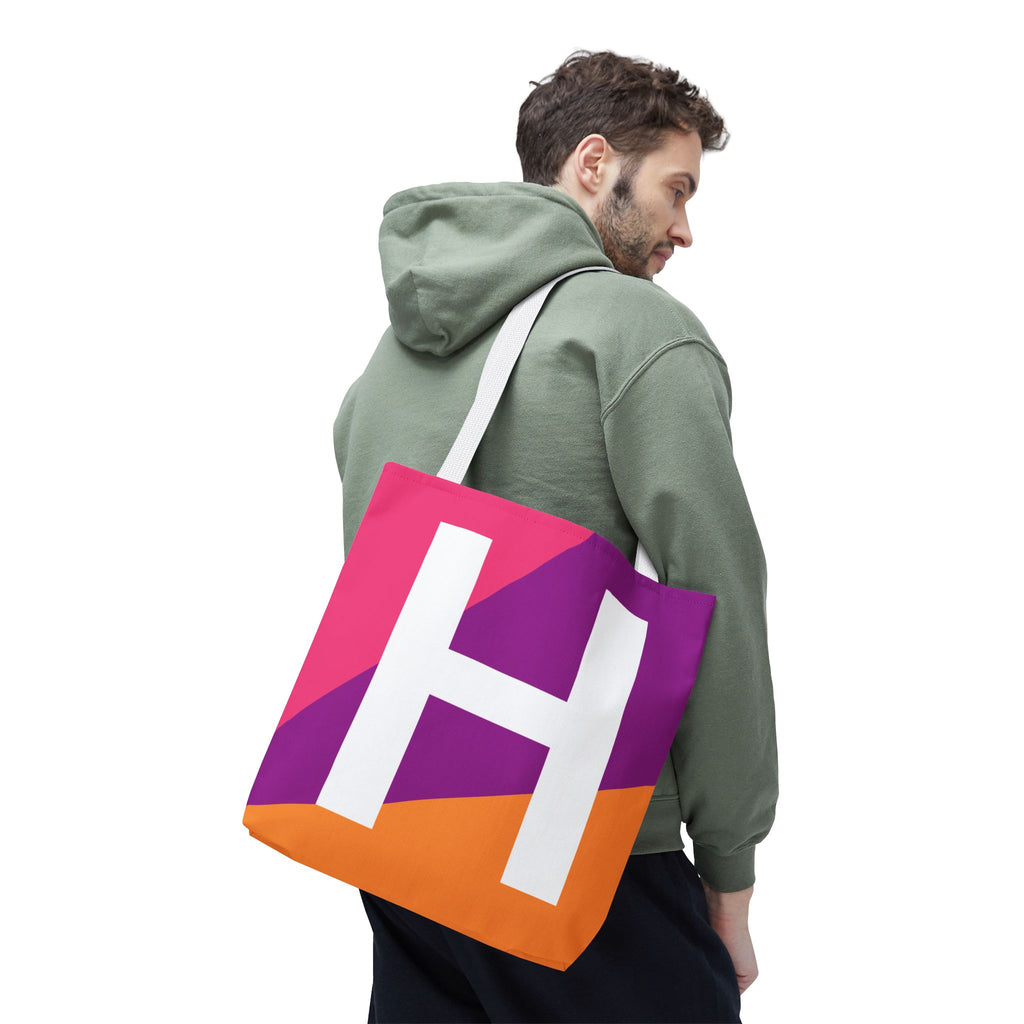 Monogram 'H' Colorblock Tote Bag — Personalized Initial H Shoulder Tote