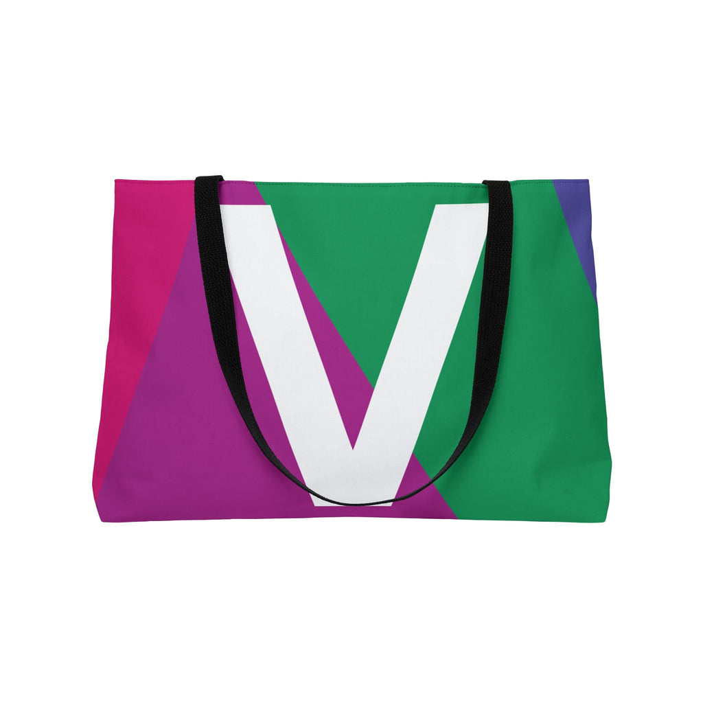 Personalized 'V' Colorblock Tote Bag — Monogram Weekender Tote