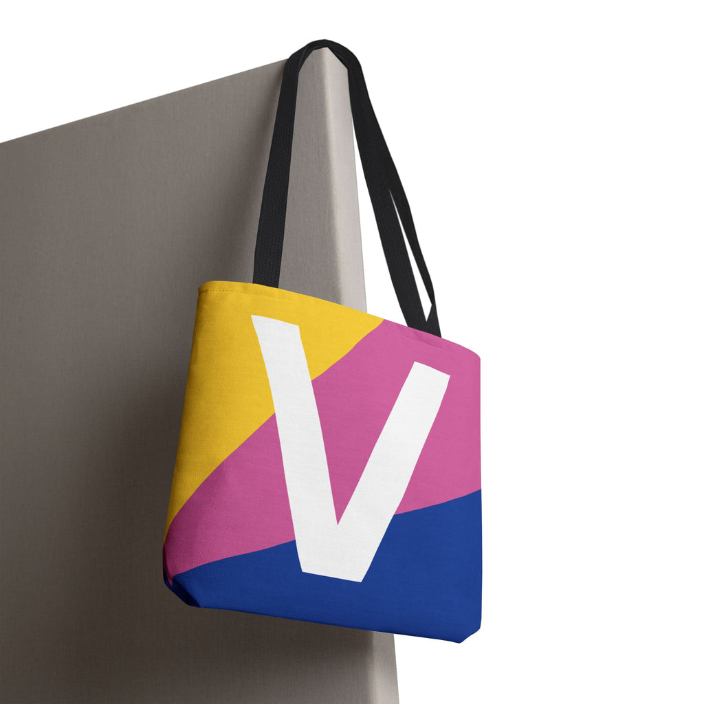 Monogram 'V' Colorblock Tote Bag — Personalized Initial V Shoulder Tote