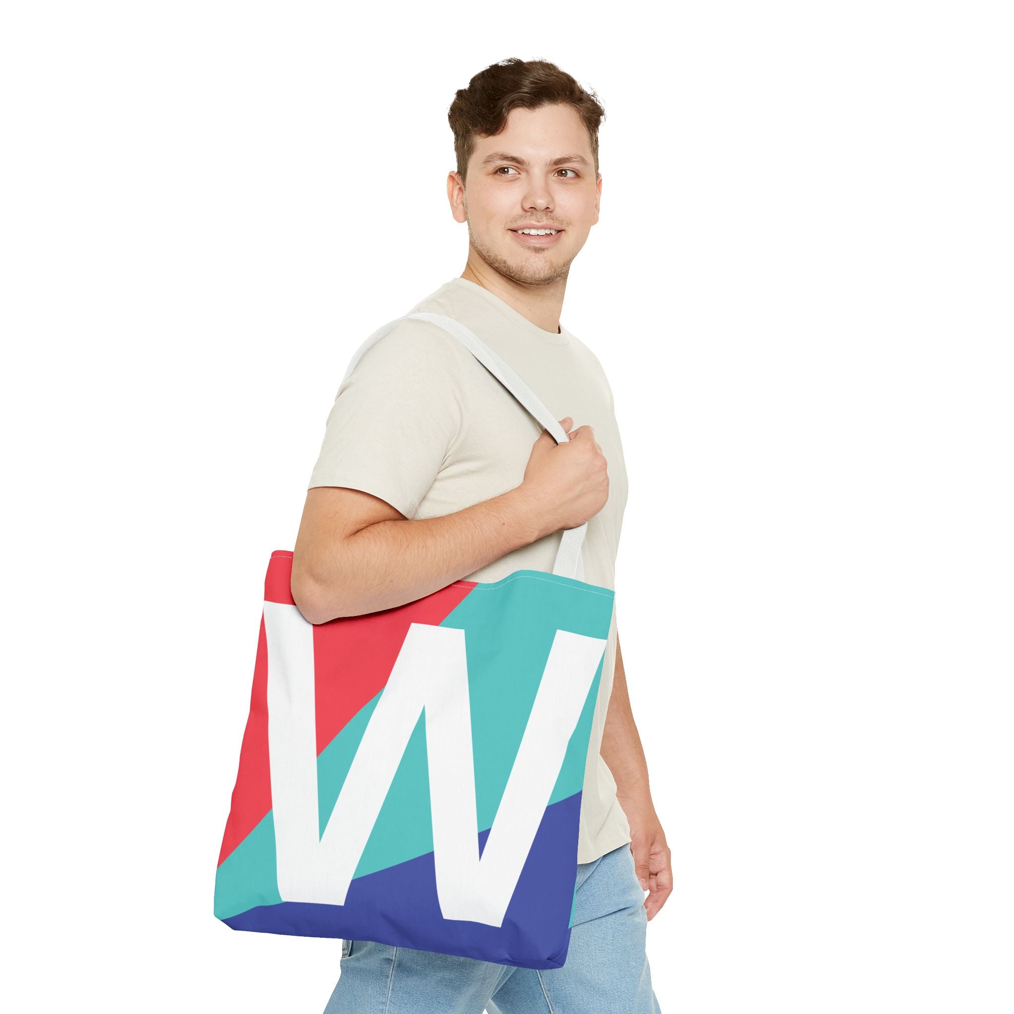 Monogram 'W' Colorblock Tote Bag — Personalized Initial W Shoulder Tote